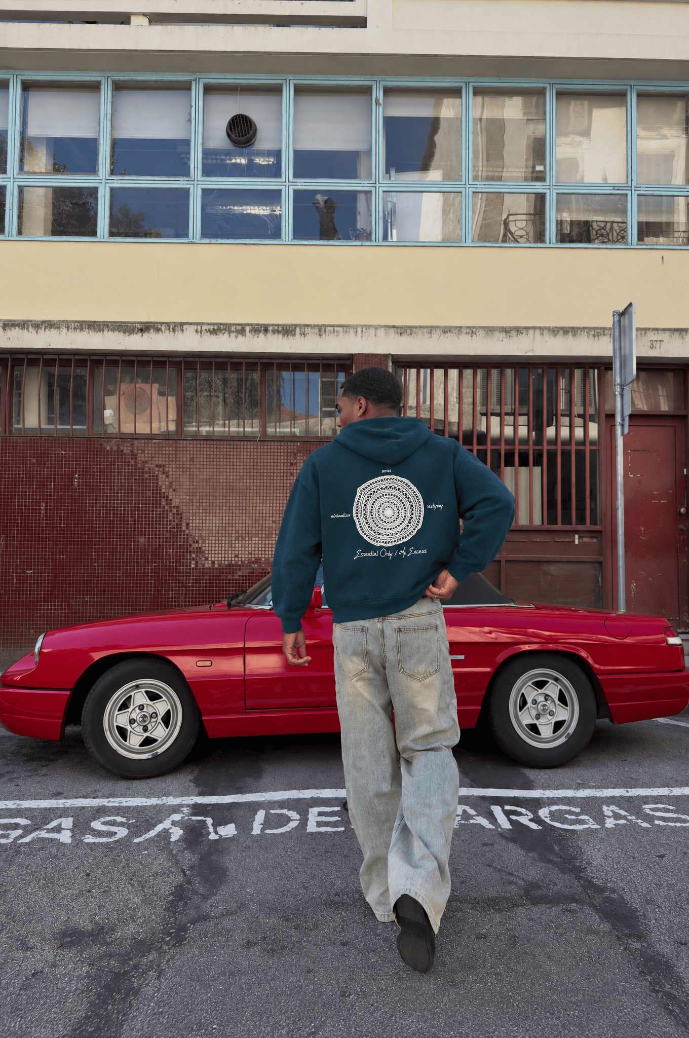 Erkek Essentials Nakışlı Oversize Hoodie Zümrüt