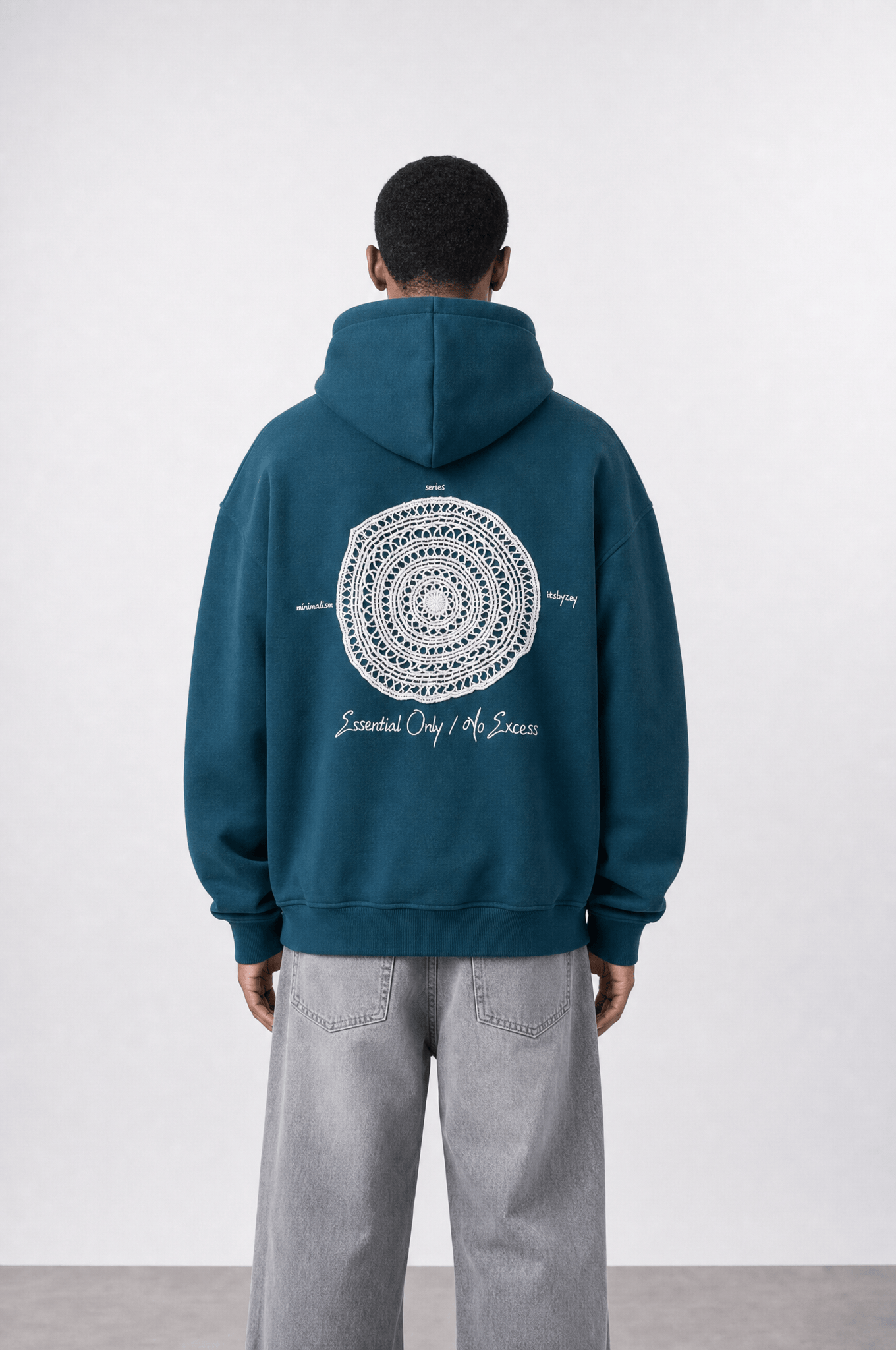 Erkek Essentials Nakışlı Oversize Hoodie Zümrüt
