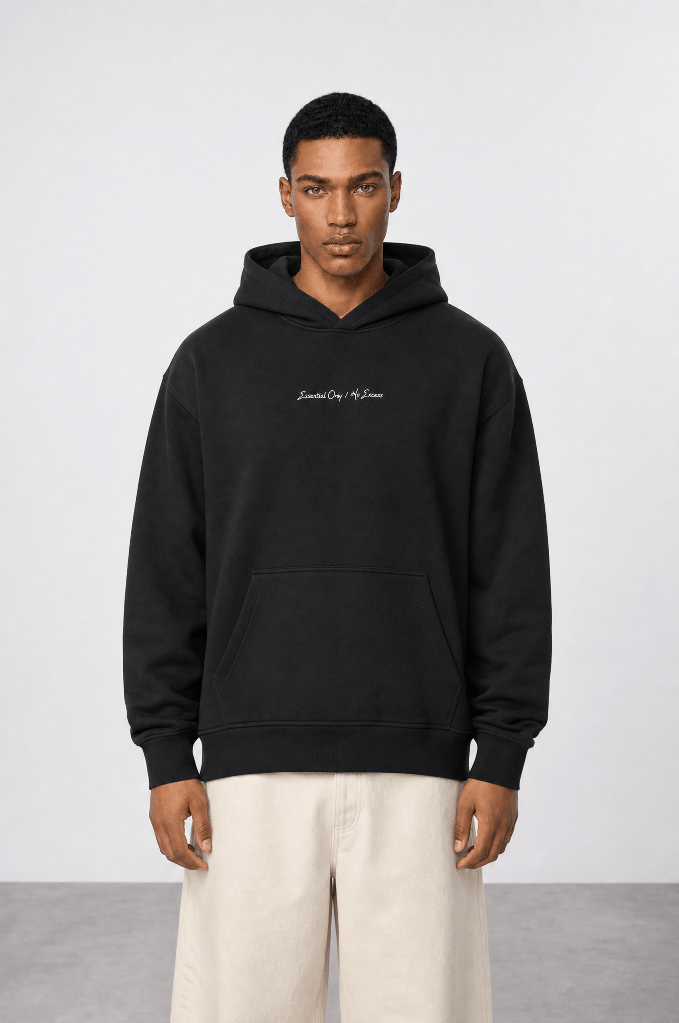 Erkek Essentials Nakışlı Oversize Hoodie Siyah