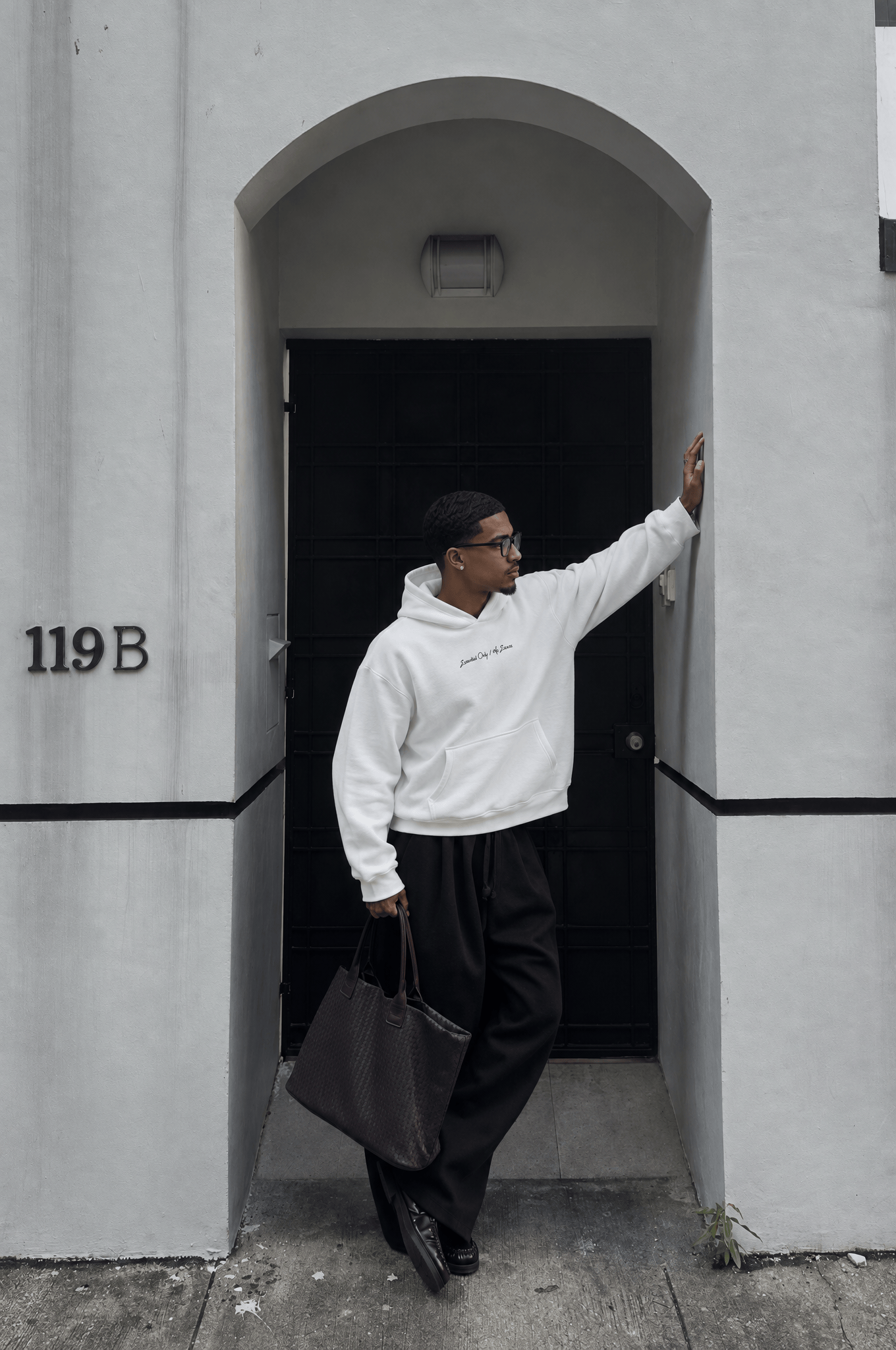 Erkek Essentials Nakışlı Oversize Hoodie Ekru