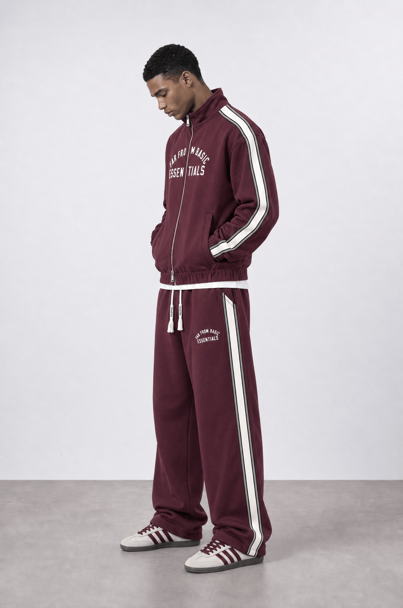 Erkek Essentials Şerit Detaylı Doubleface Eşofman Takımı Bordo