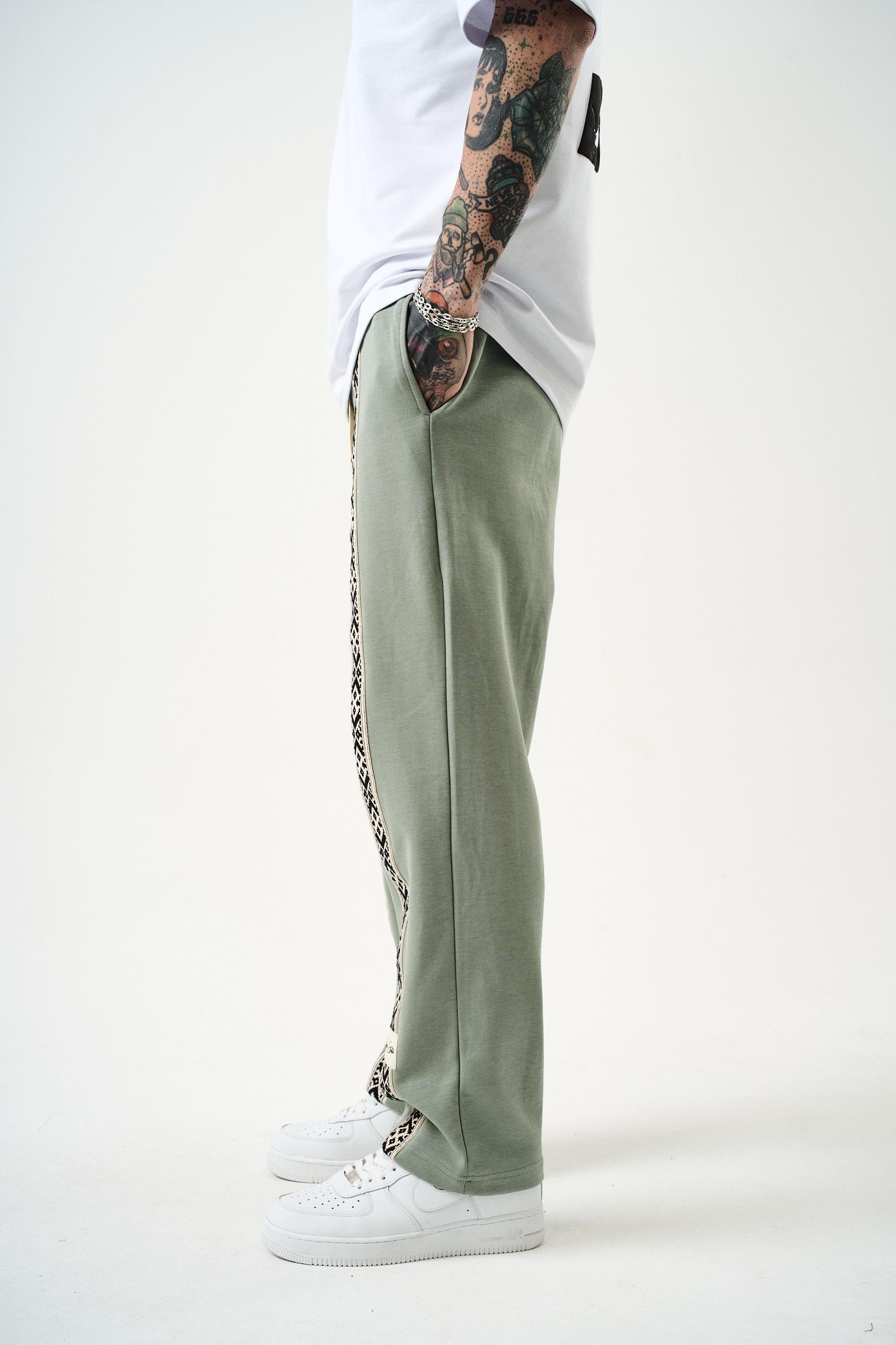 Erkek Etnik Şerit Detaylı İnterlok Baggy Eşofman Altı Mint