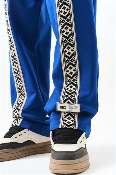 Erkek Etnik Şerit Detaylı İnterlok Baggy Eşofman Altı Saks