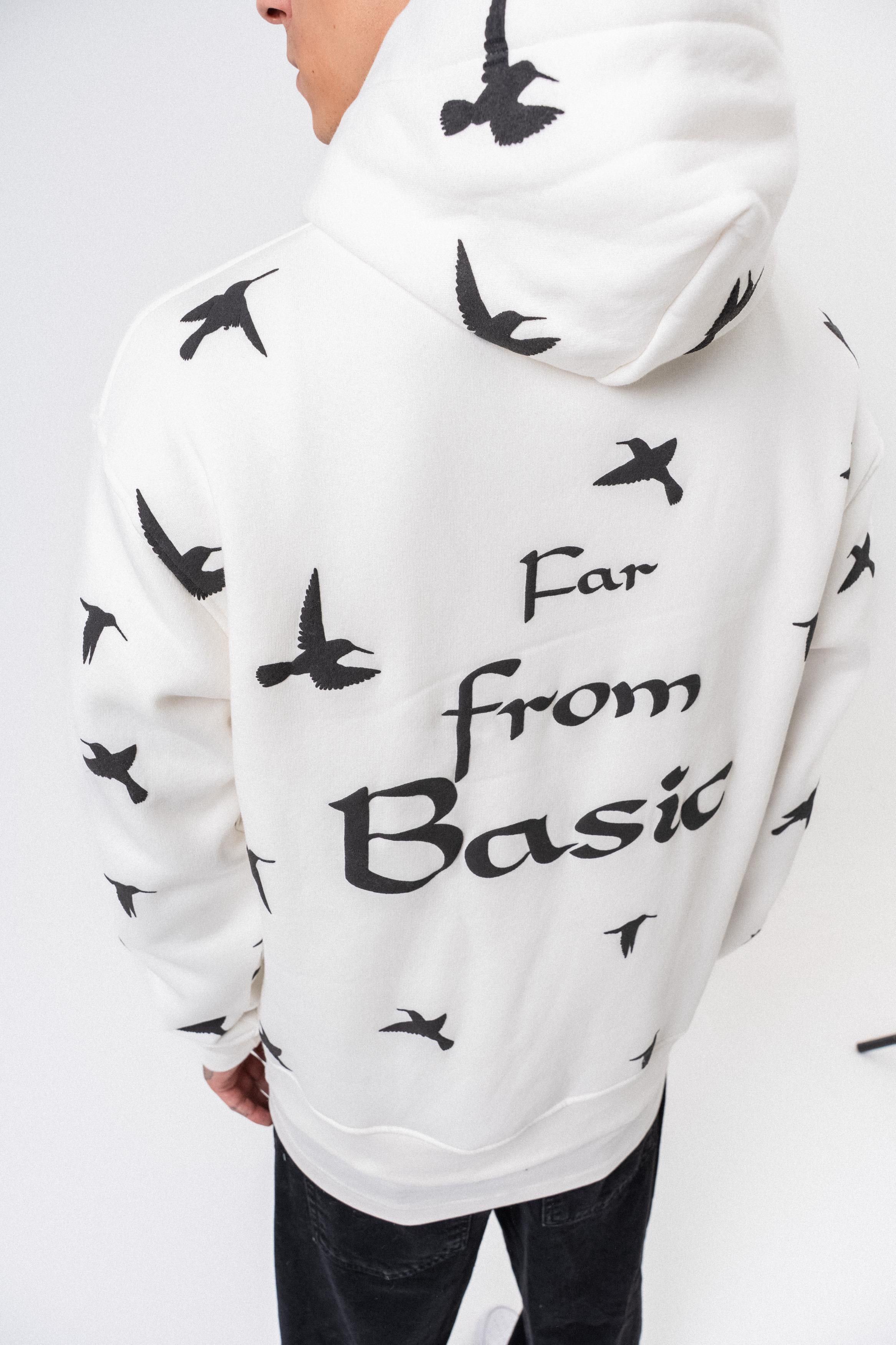 Erkek Far From Basic Baskılı Kapüşonlu Oversize Hoodie Ekru