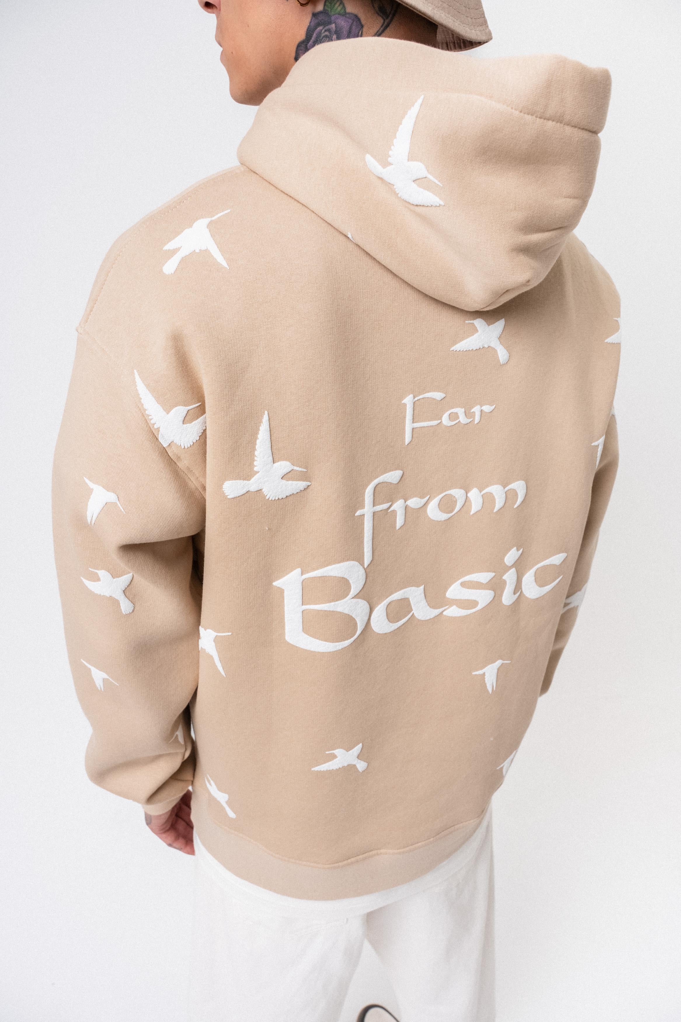 Erkek Far From Basic Baskılı Kapüşonlu Oversize Hoodie Bej