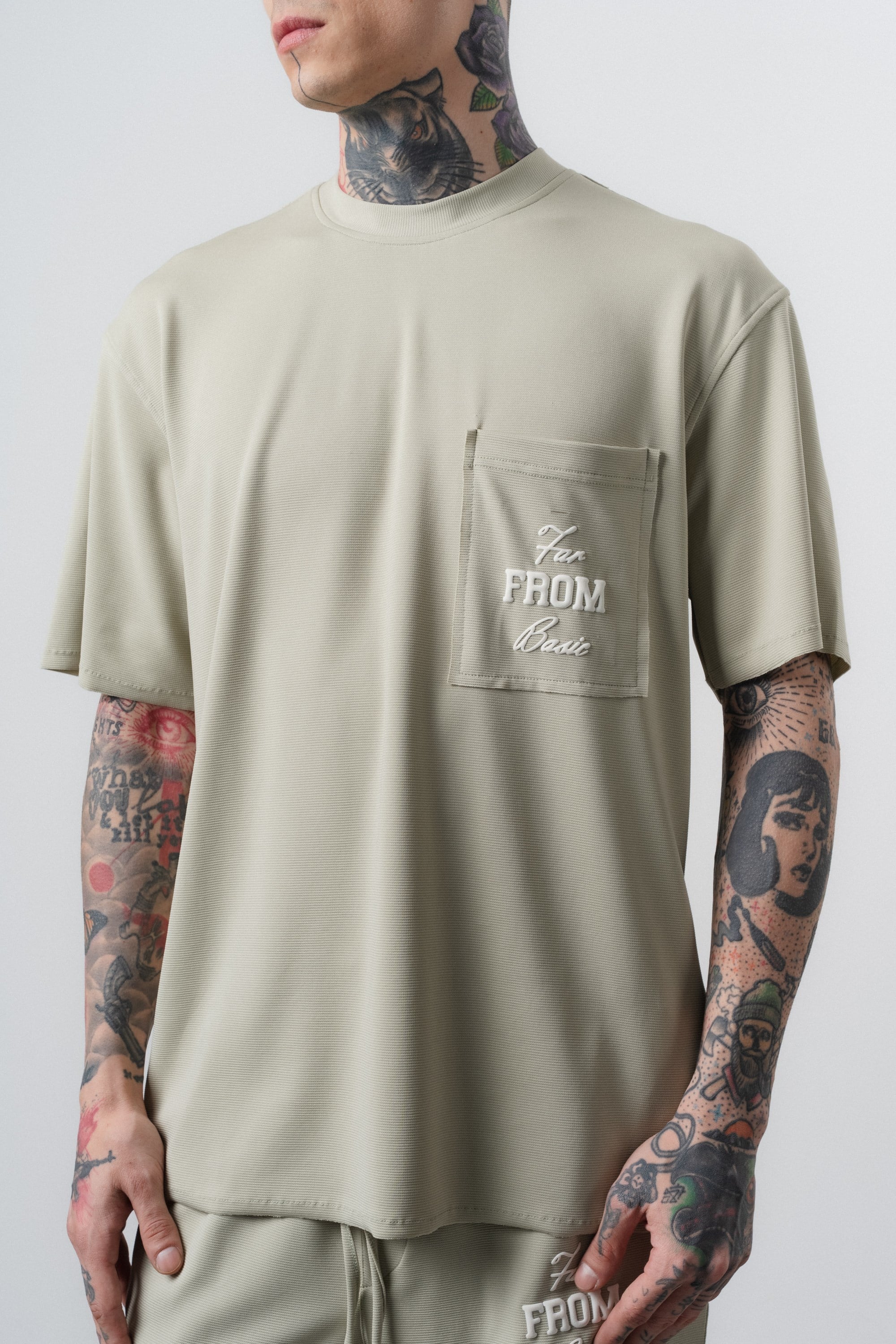 Erkek Far From Basic Baskılı Regular Fit T-Shirt Şort Takım Yeşil