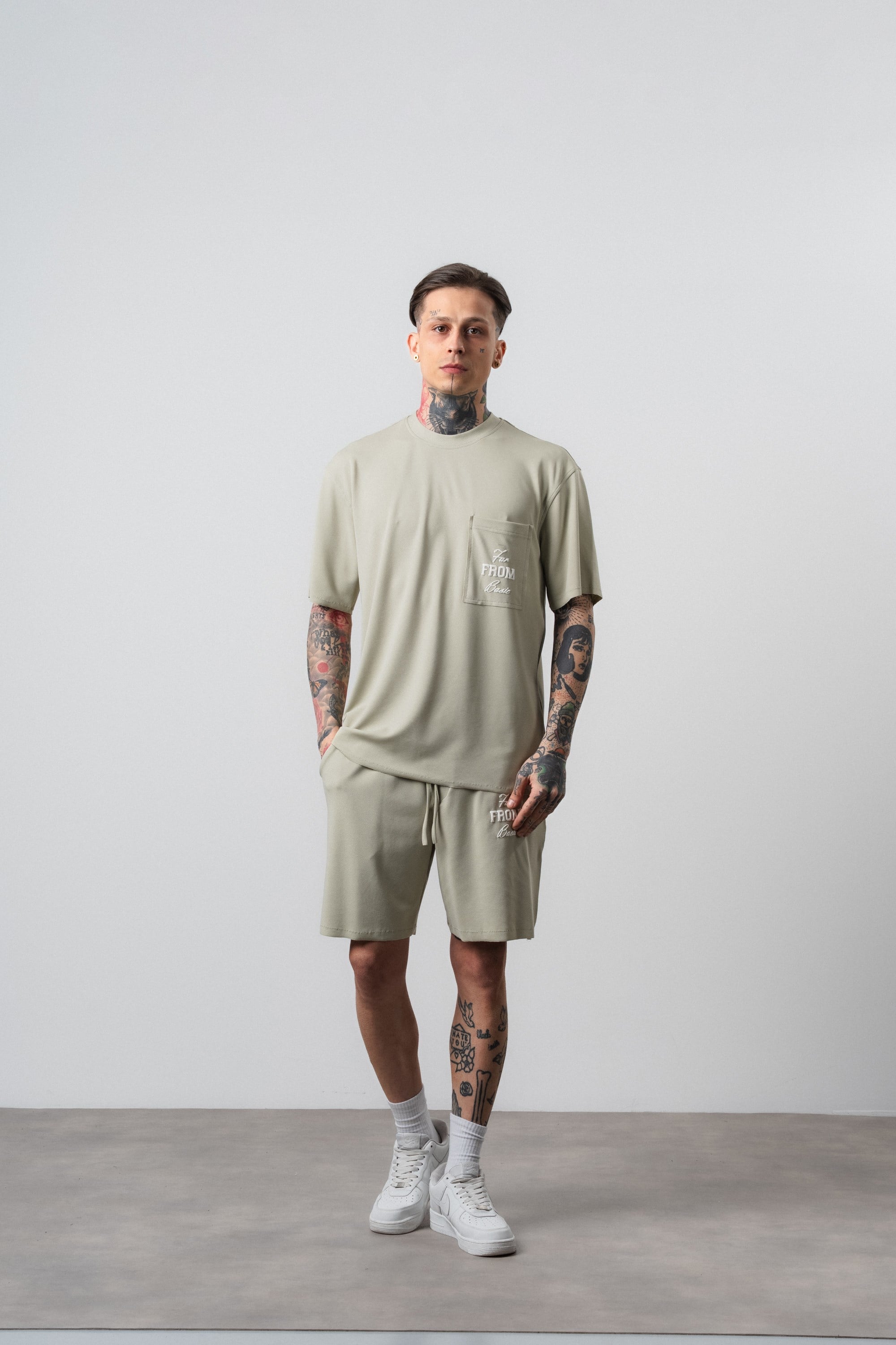 Erkek Far From Basic Baskılı Regular Fit T-Shirt Şort Takım Yeşil