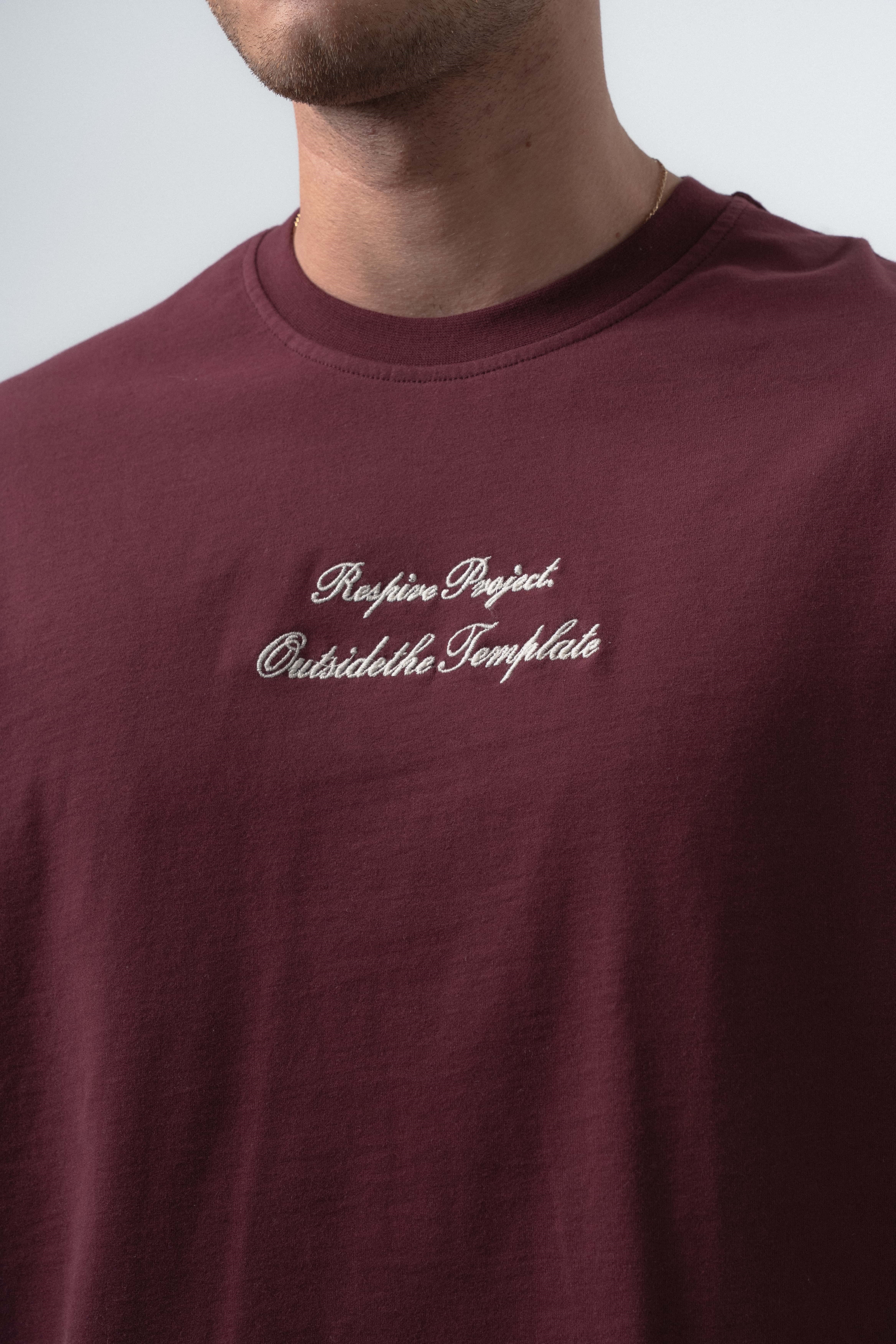 Erkek Far From Basic Nakışlı Oversize T-Shirt Bordo