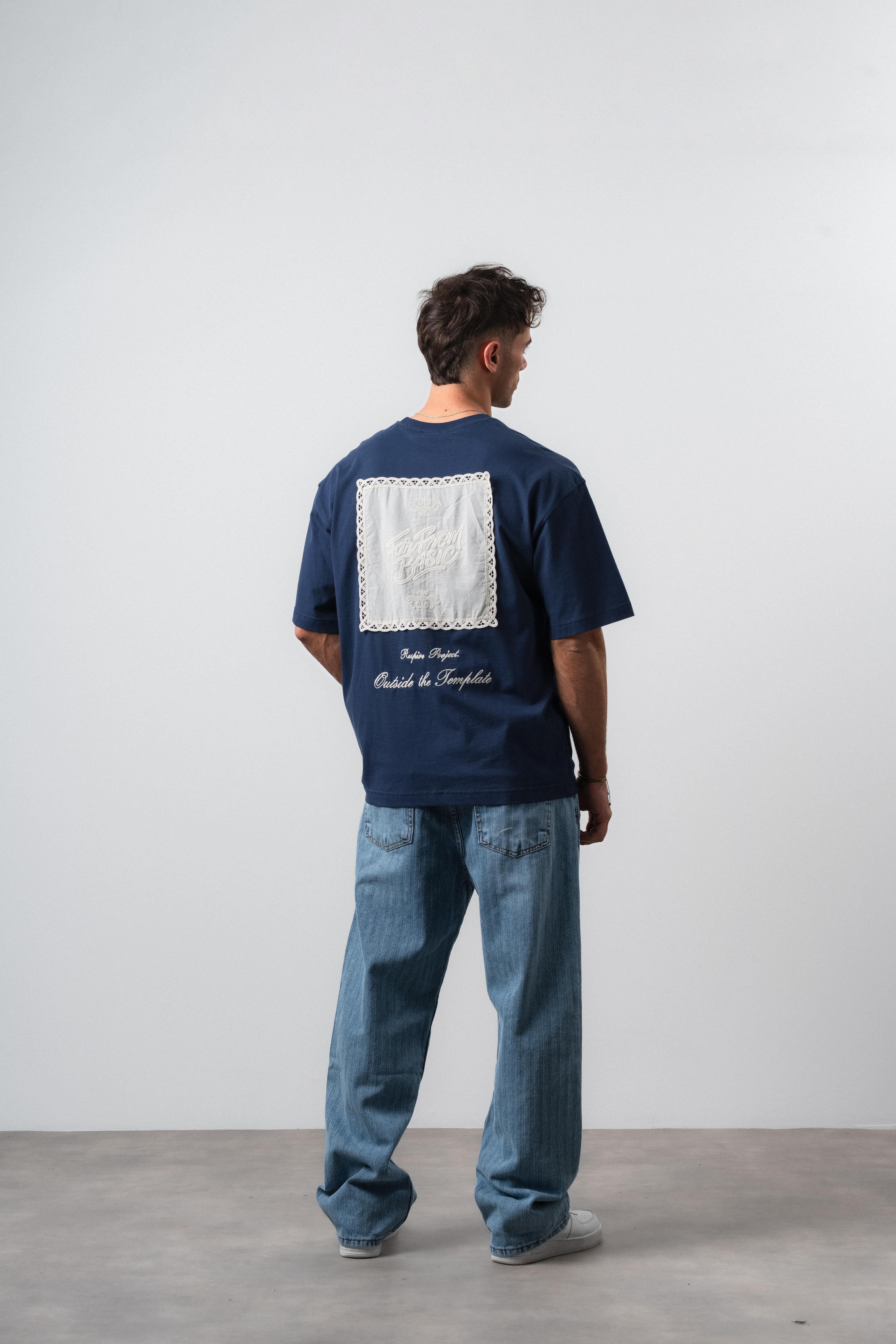 Erkek Far From Basic Nakışlı Oversize T-Shirt Lacivert