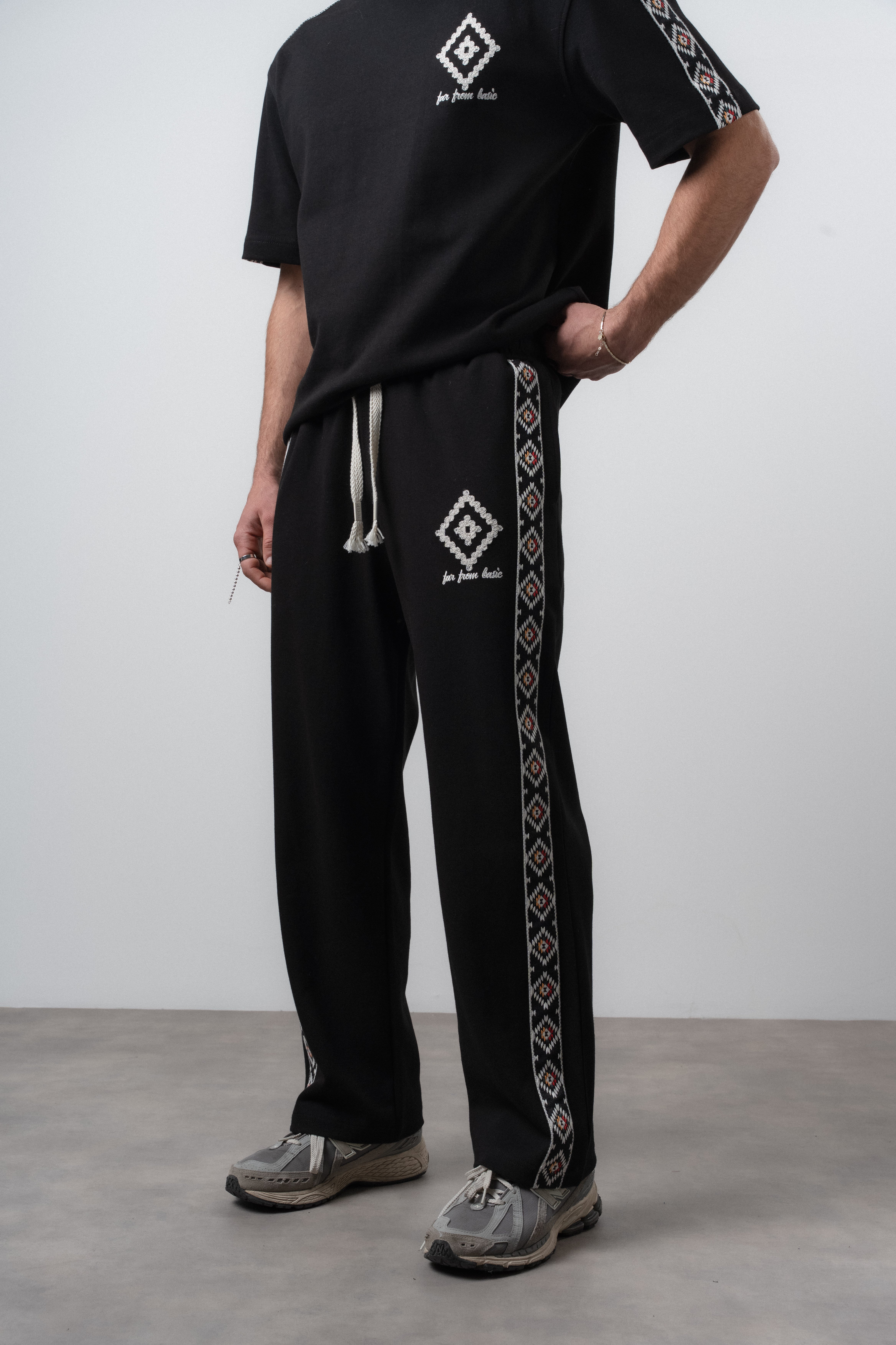Erkek Far From Basic Şerit Detaylı Baggy Eşofman Altı Siyah