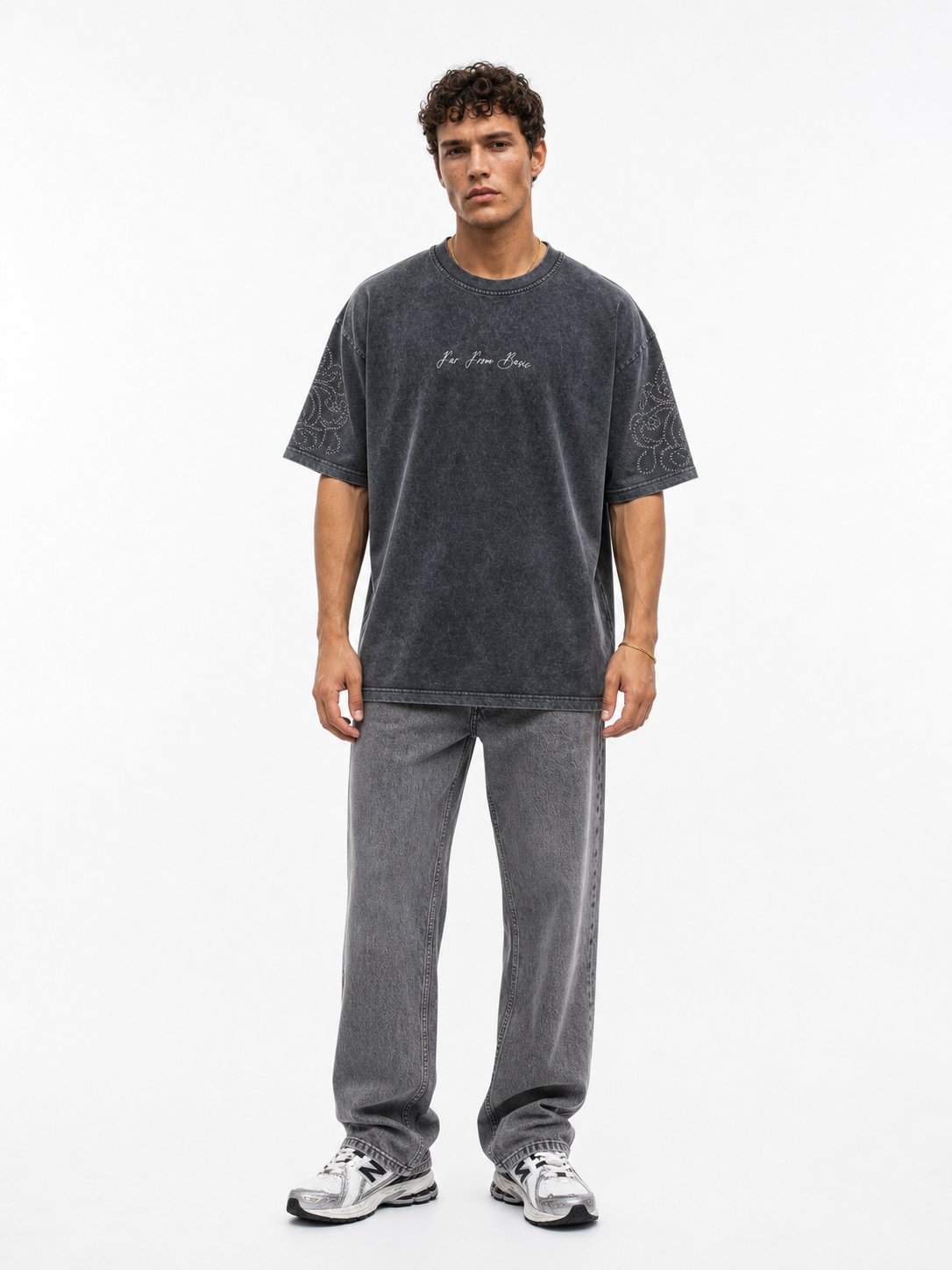 Erkek Far From Basic Yıkamalı Oversize T-Shirt Siyah