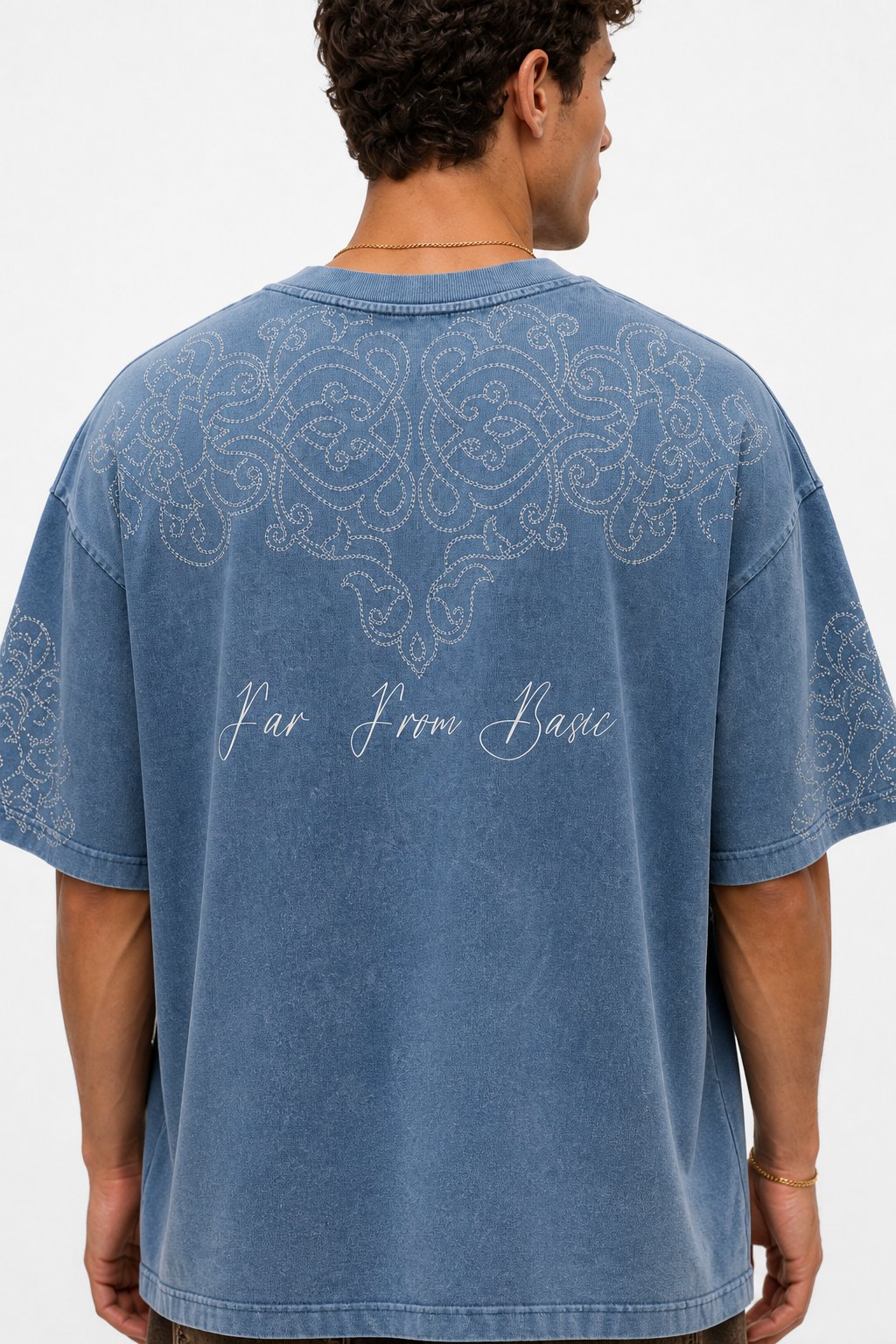 Erkek Far From Basic Yıkamalı Oversize T-Shirt Bebe Mavi