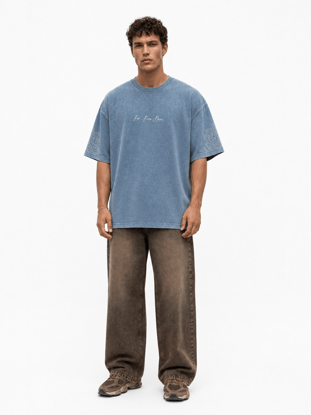 Erkek Far From Basic Yıkamalı Oversize T-Shirt Bebe Mavi