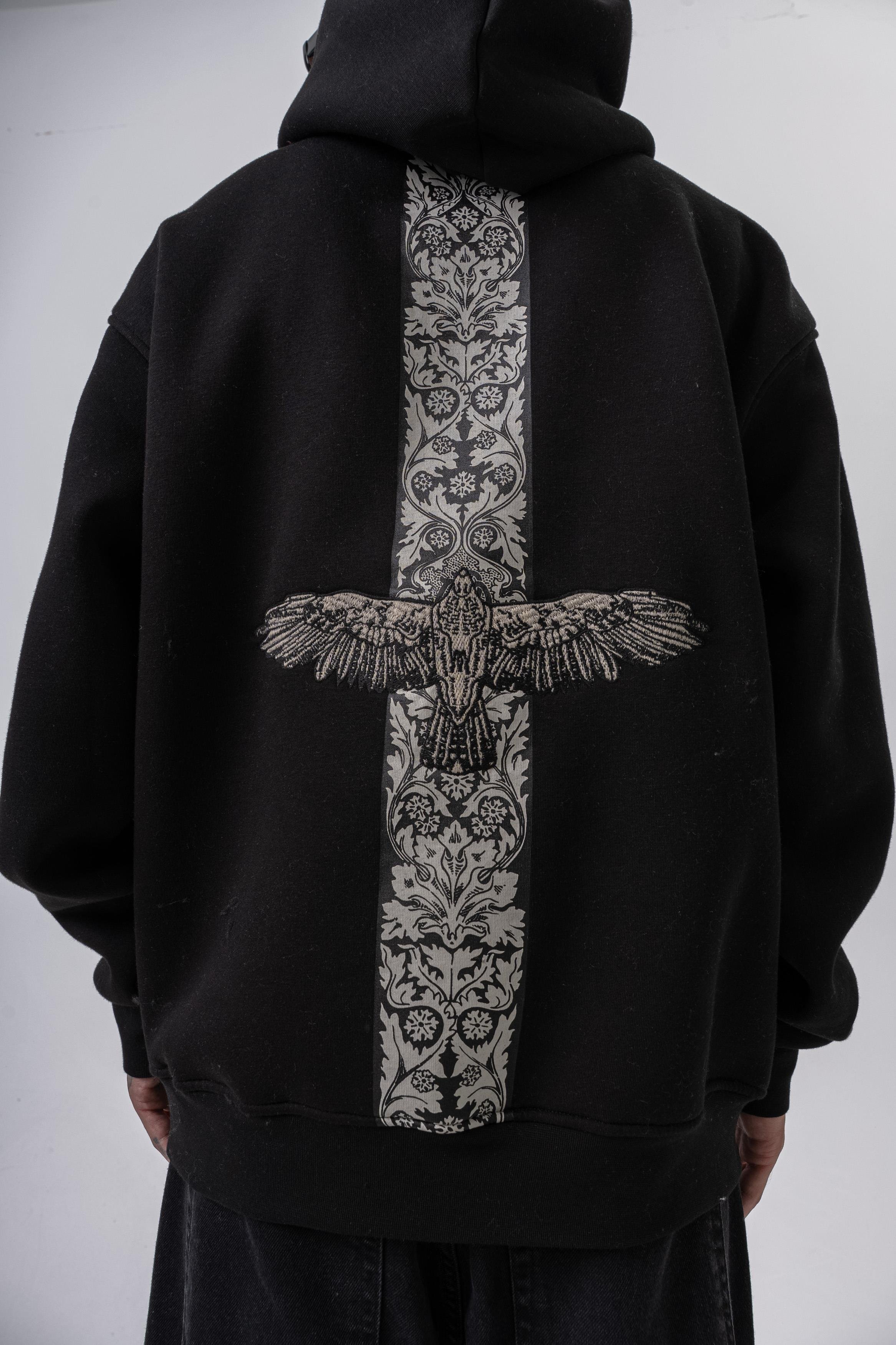 Erkek Feel Baskılı Kapüşonlu Oversize Hoodie Siyah
