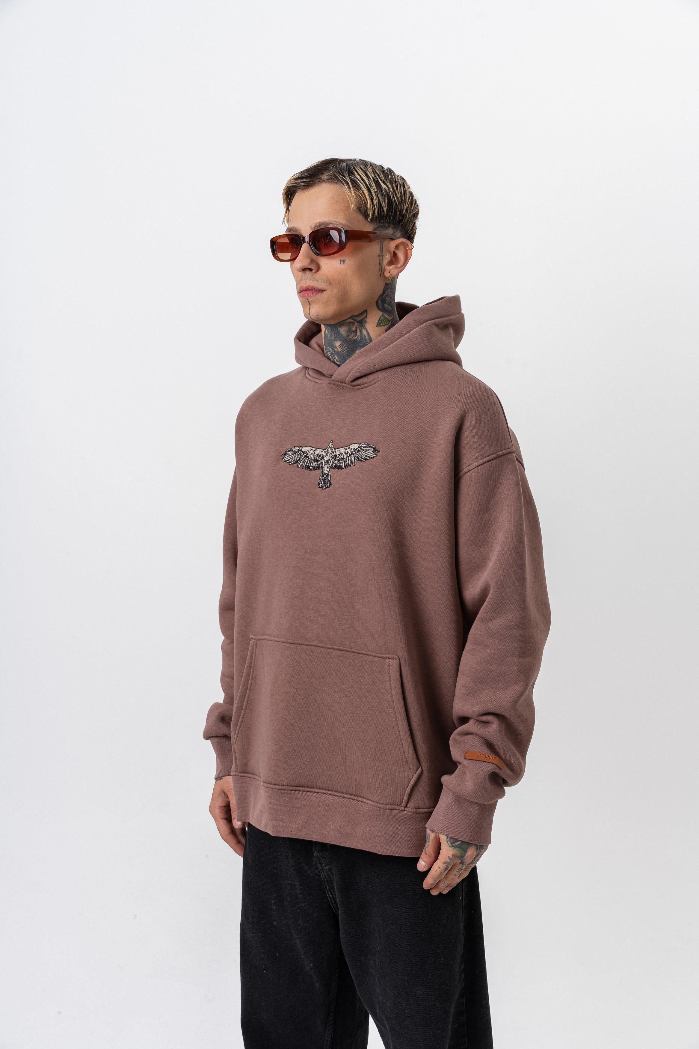 Erkek Feel Baskılı Kapüşonlu Oversize Hoodie Kakao