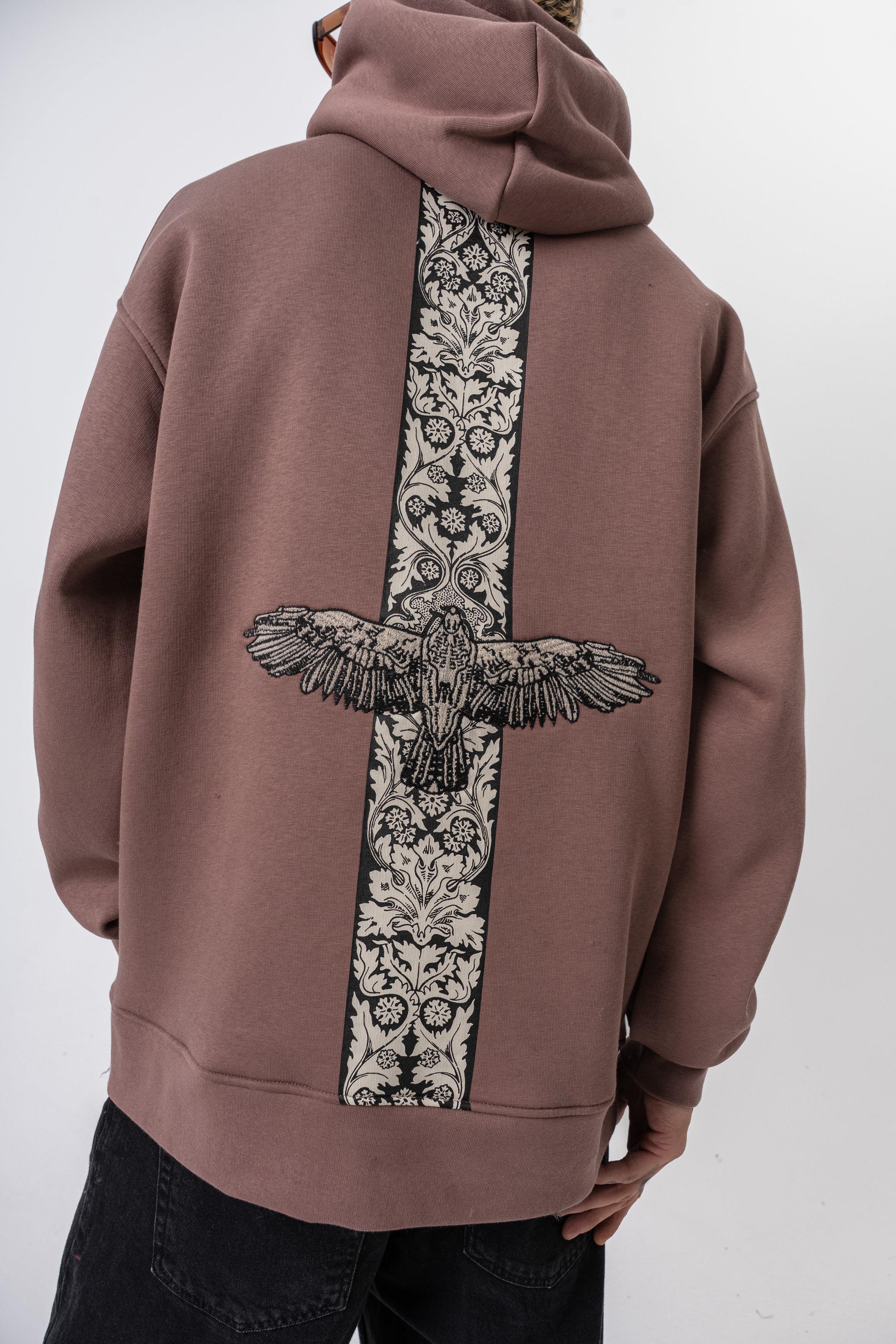 Erkek Feel Baskılı Kapüşonlu Oversize Hoodie Kakao