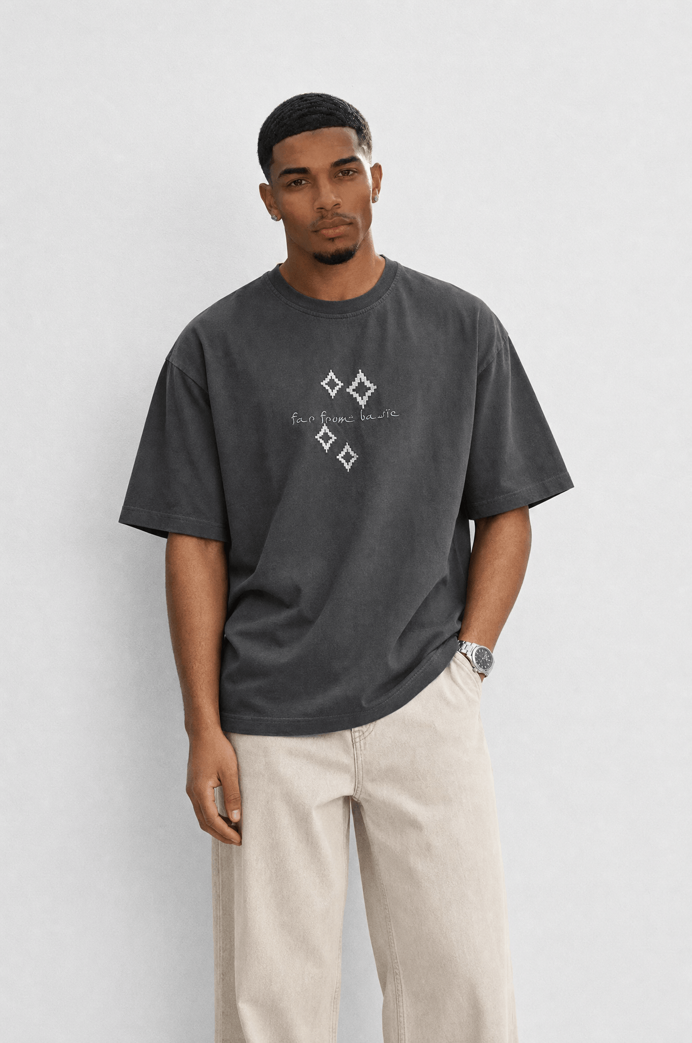Erkek FFB Nakış Detaylı Oversize T-Shirt Füme