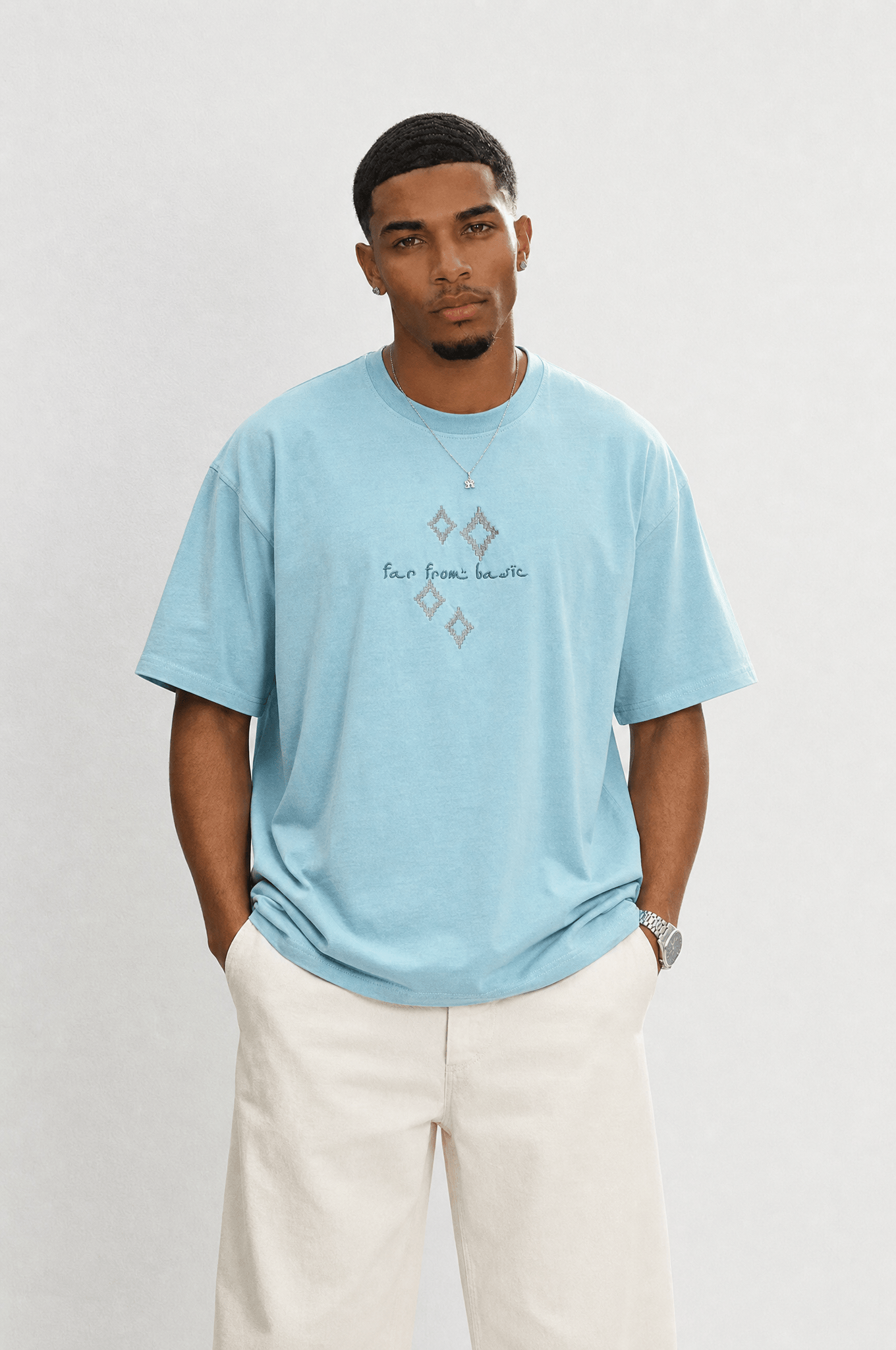 Erkek FFB Nakış Detaylı Oversize T-Shirt Bebe Mavi