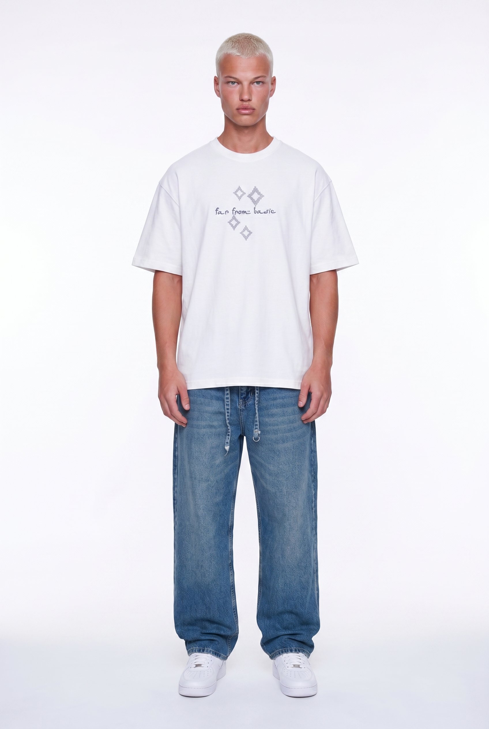 Erkek FFB Nakış Detaylı Oversize T-Shirt Ekru