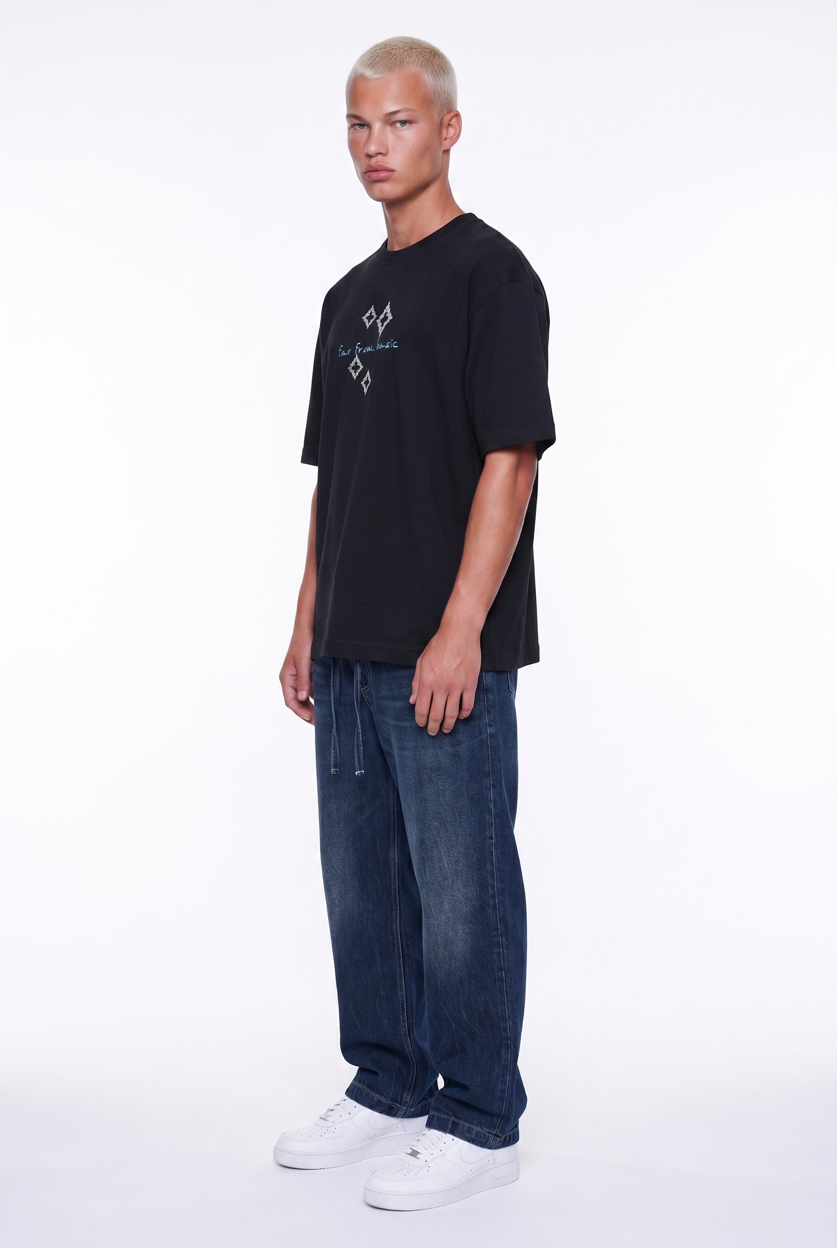 Erkek FFB Nakış Detaylı Oversize T-Shirt Siyah