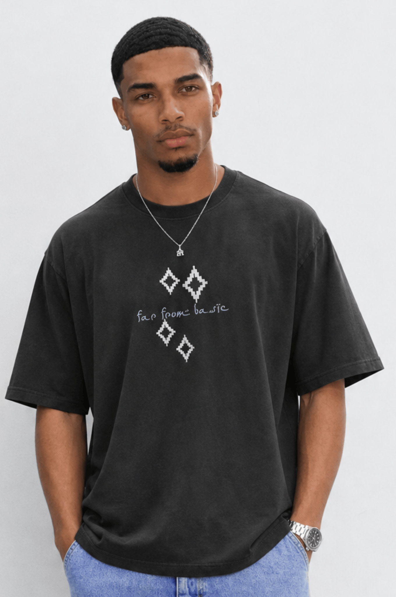 Erkek FFB Nakış Detaylı Oversize T-Shirt Siyah