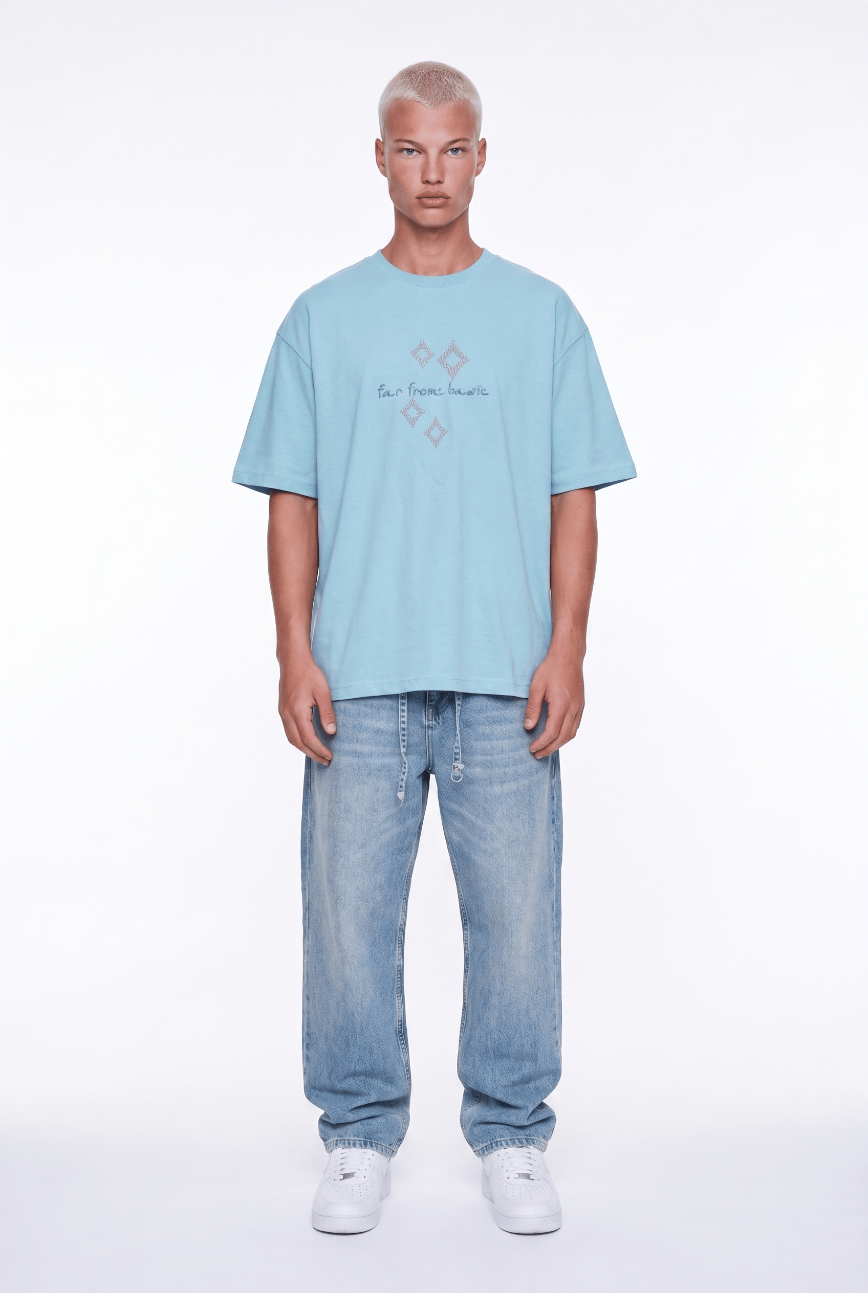Erkek FFB Nakış Detaylı Oversize T-Shirt Bebe Mavi