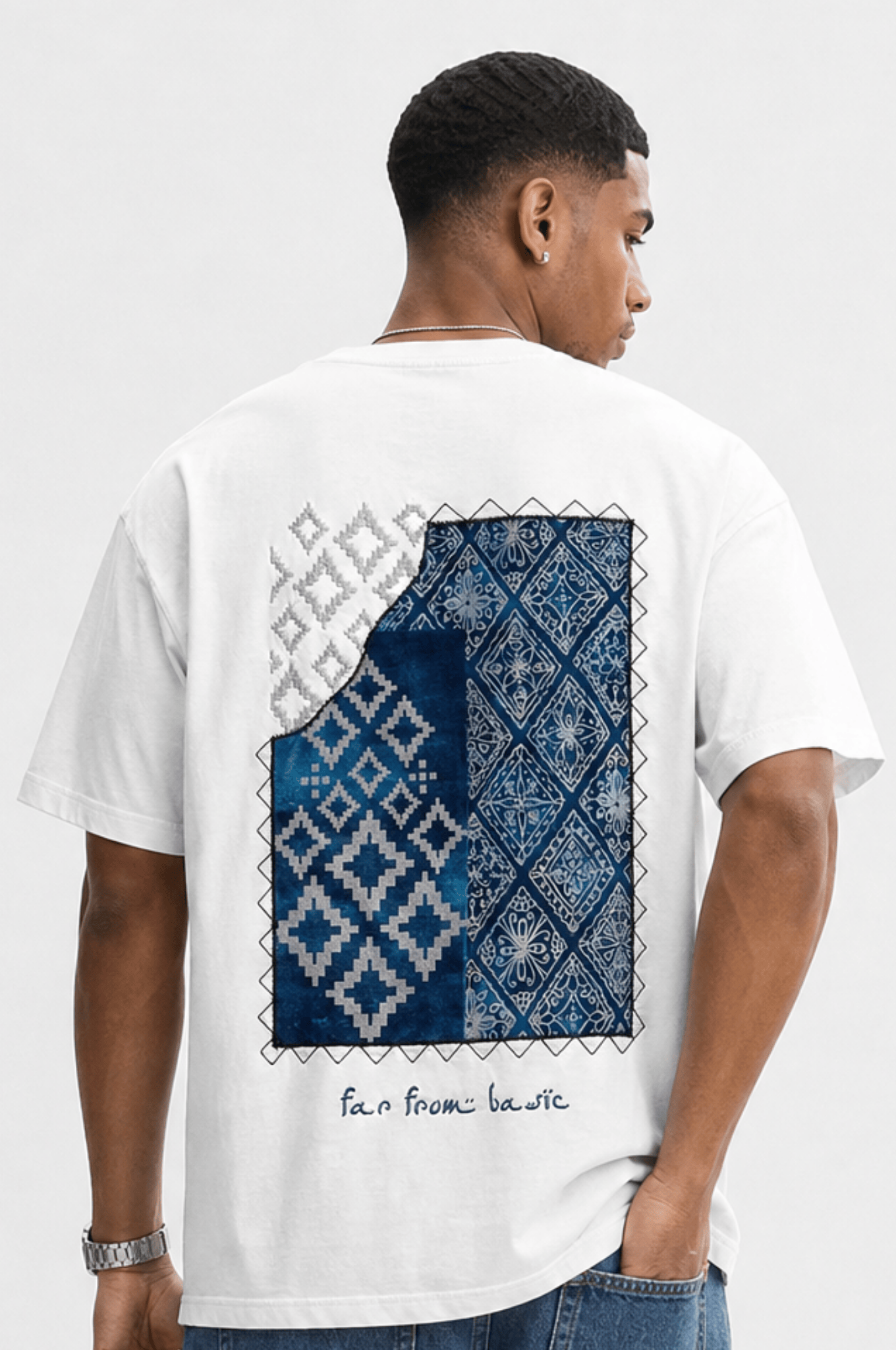 Erkek FFB Nakış Detaylı Oversize T-Shirt Ekru