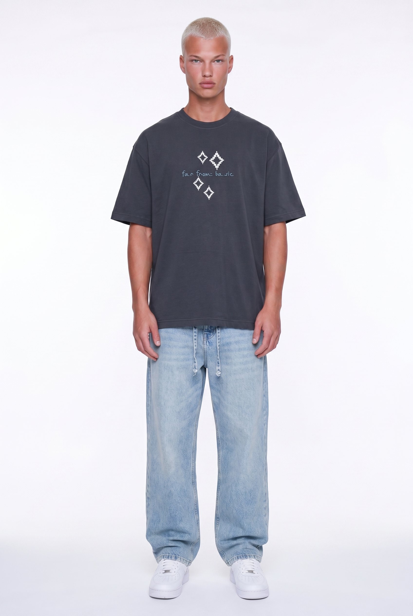 Erkek FFB Nakış Detaylı Oversize T-Shirt Füme