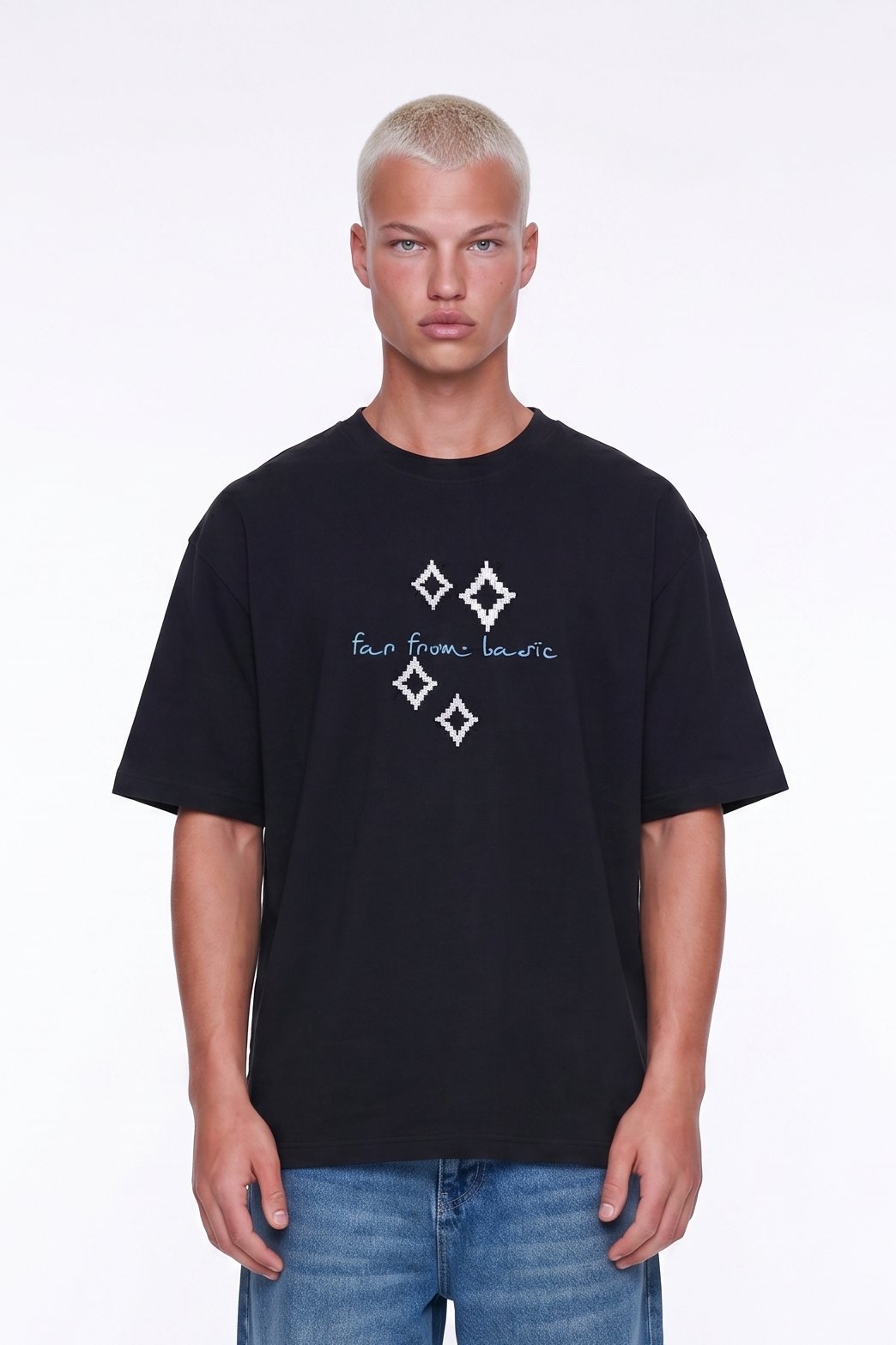 Erkek FFB Nakış Detaylı Oversize T-Shirt Siyah
