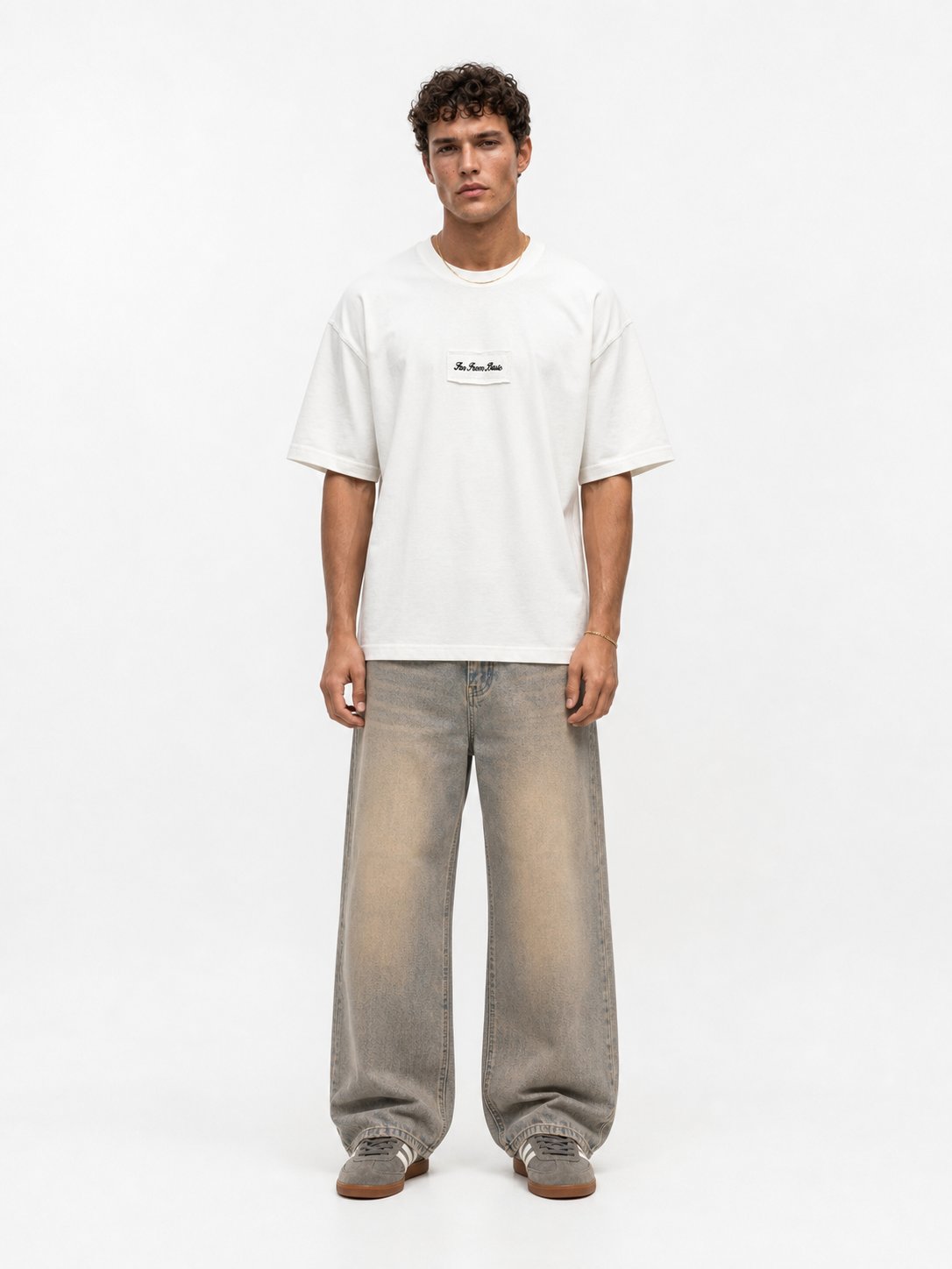 Erkek FFB Nakışlı Oversize T-Shirt Ekru