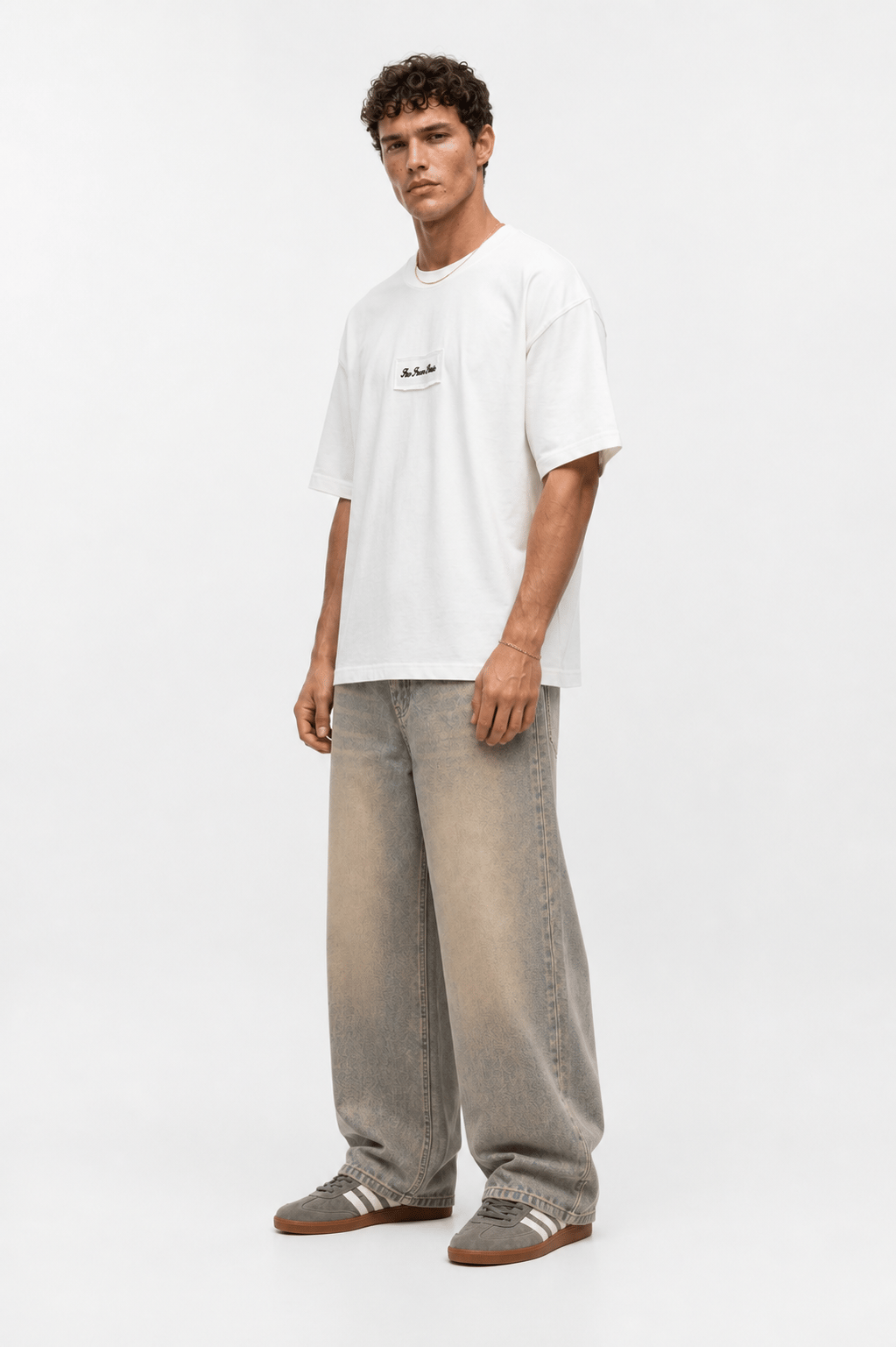 Erkek FFB Nakışlı Oversize T-Shirt Ekru