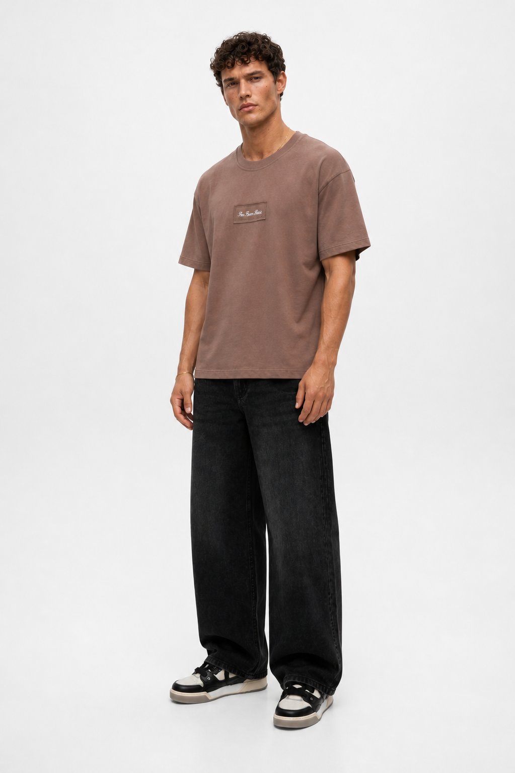 Erkek FFB Nakışlı Oversize T-Shirt Kahve