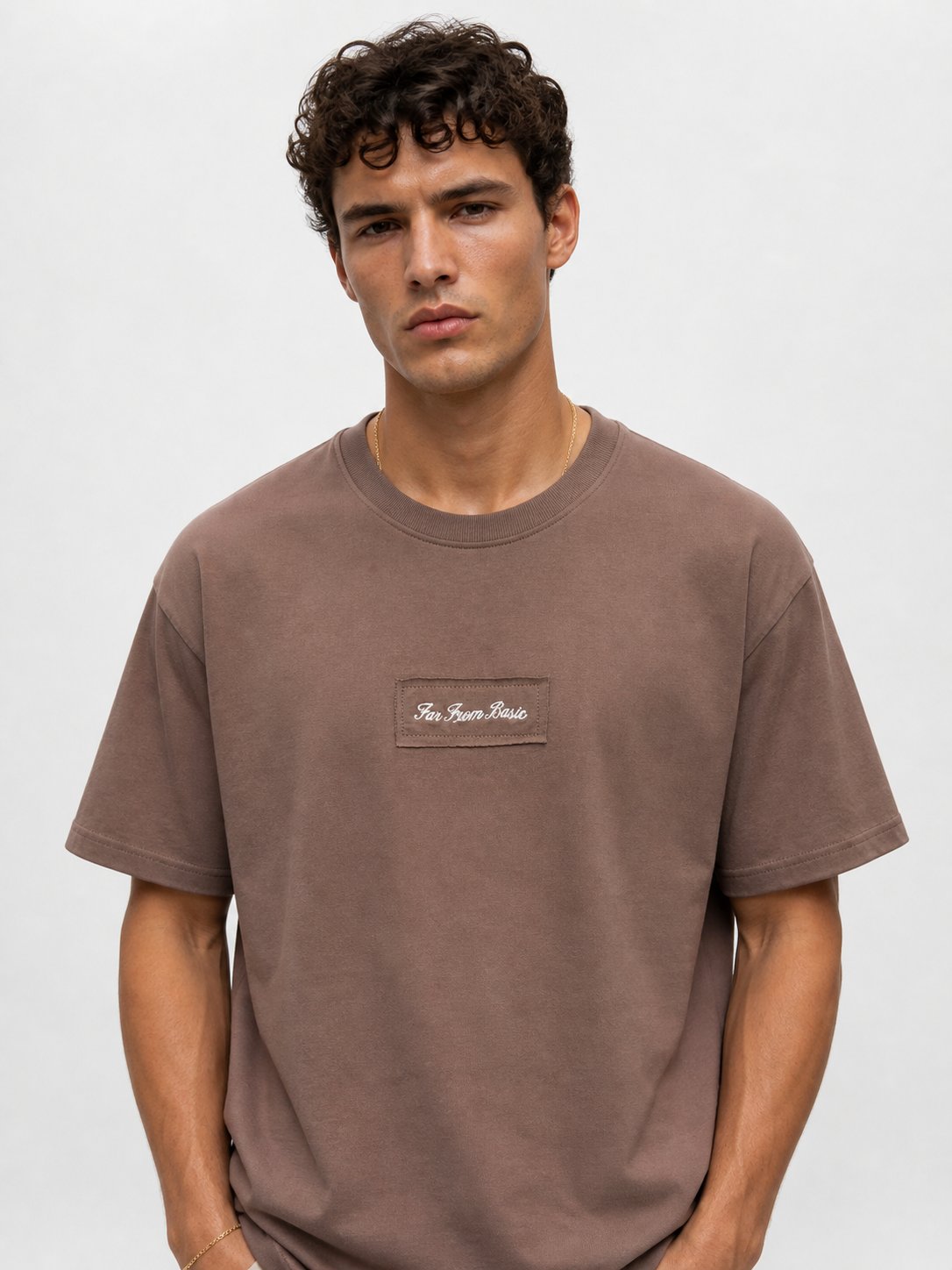 Erkek FFB Nakışlı Oversize T-Shirt Kahve