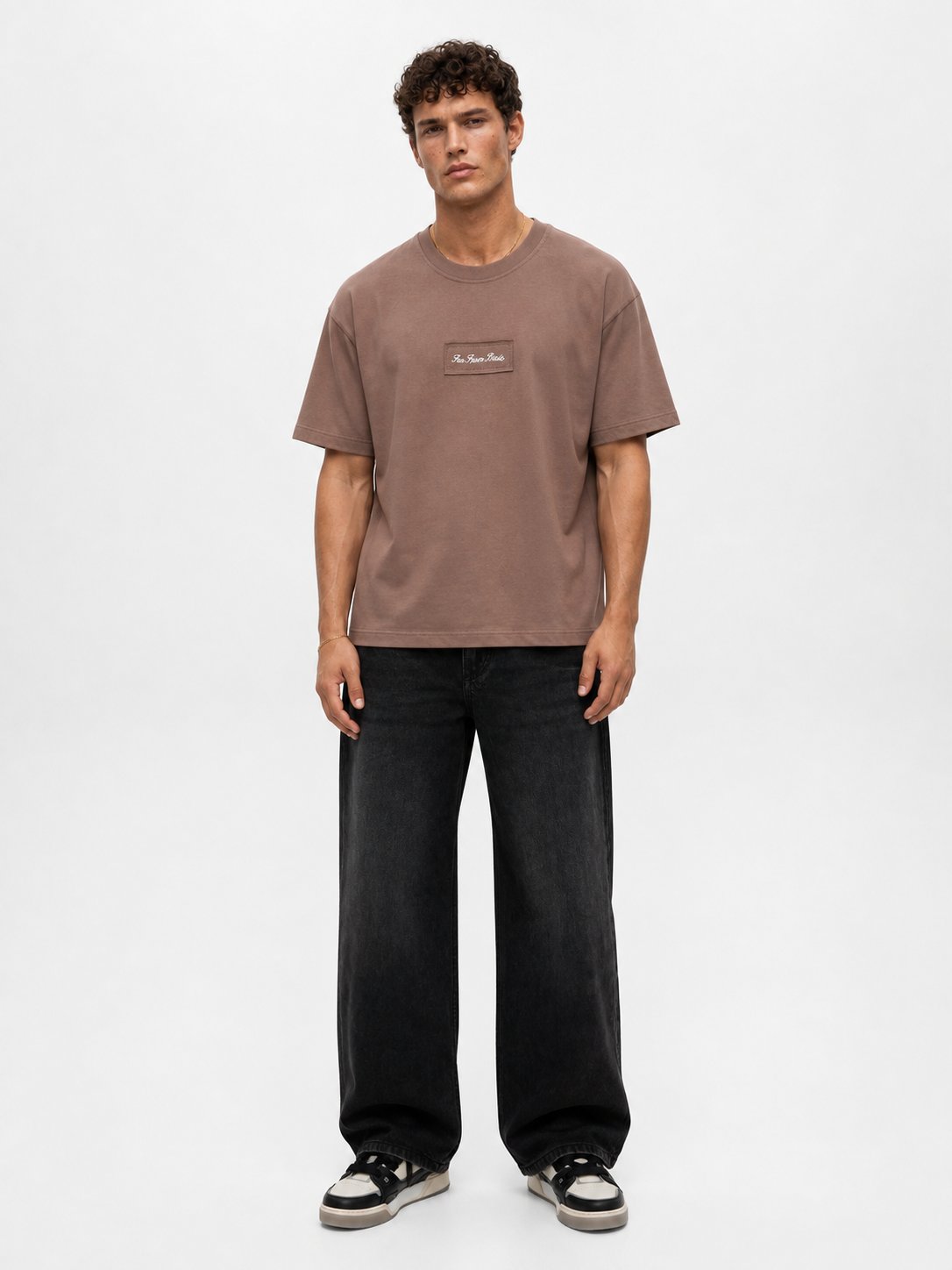 Erkek FFB Nakışlı Oversize T-Shirt Kahve