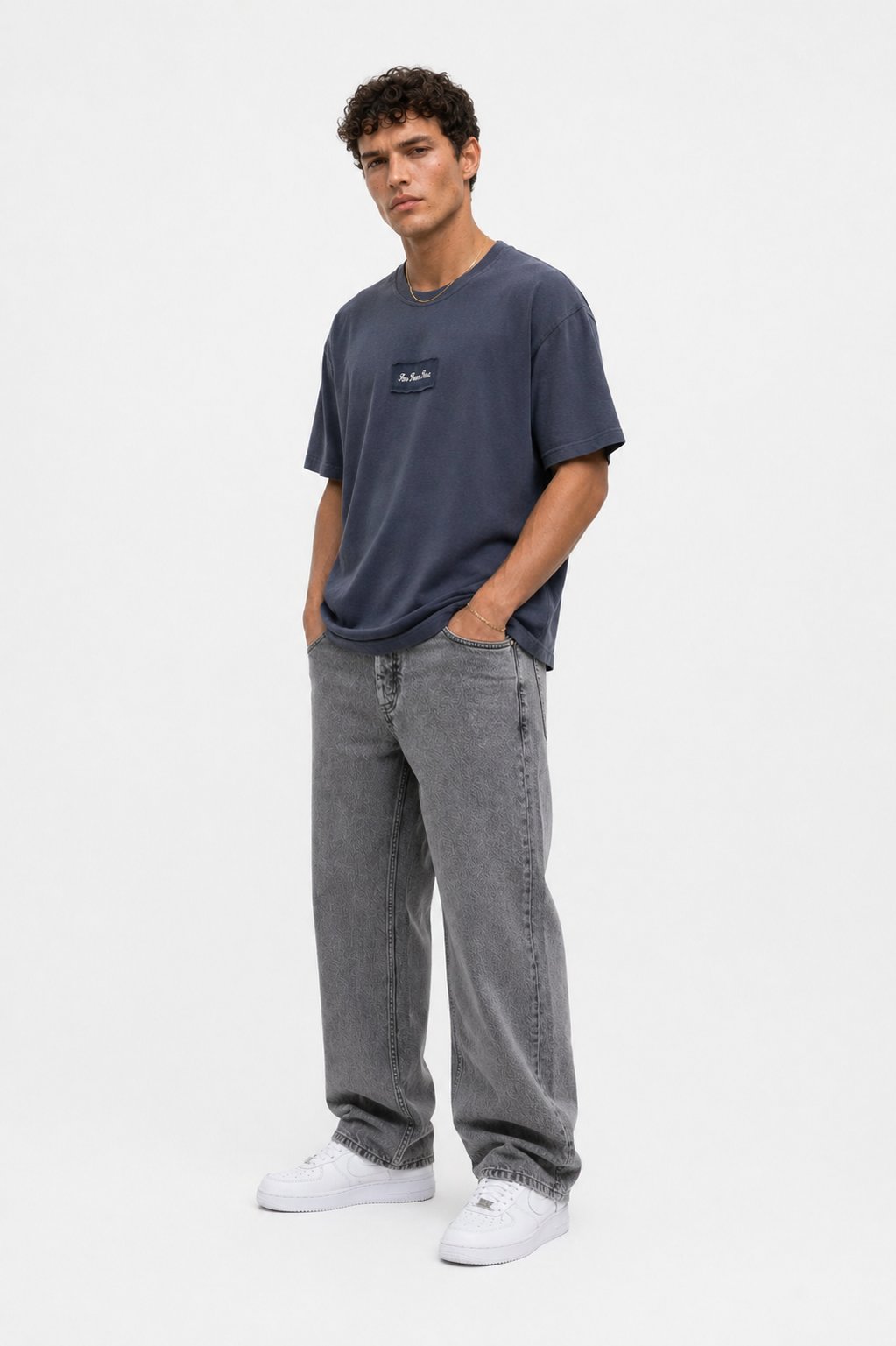 Erkek FFB Nakışlı Oversize T-Shirt Lacivert