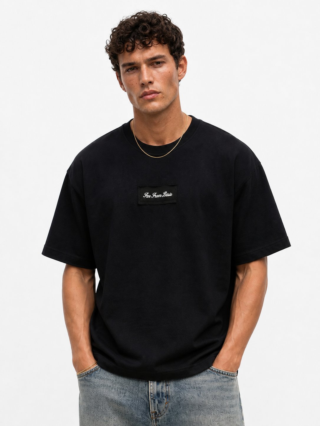 Erkek FFB Nakışlı Oversize T-Shirt Siyah
