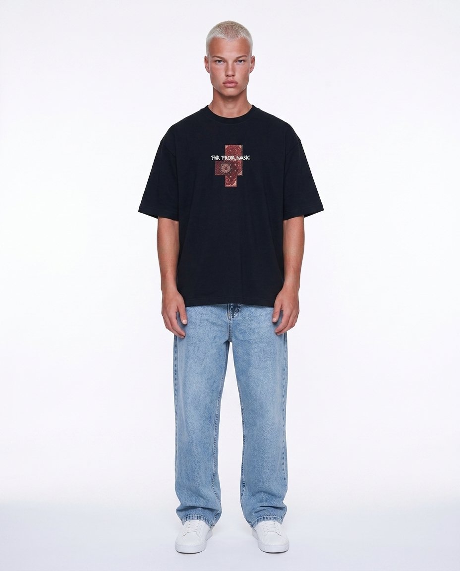 Erkek FFB Patch Oversize T-Shirt Siyah