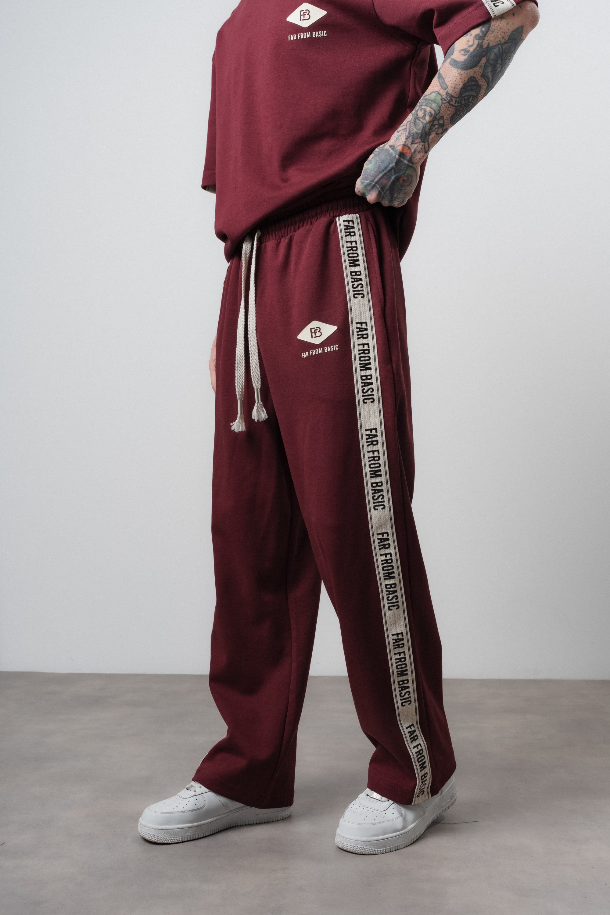Erkek FFB Şerit Detaylı Baggy Eşofman Altı Bordo