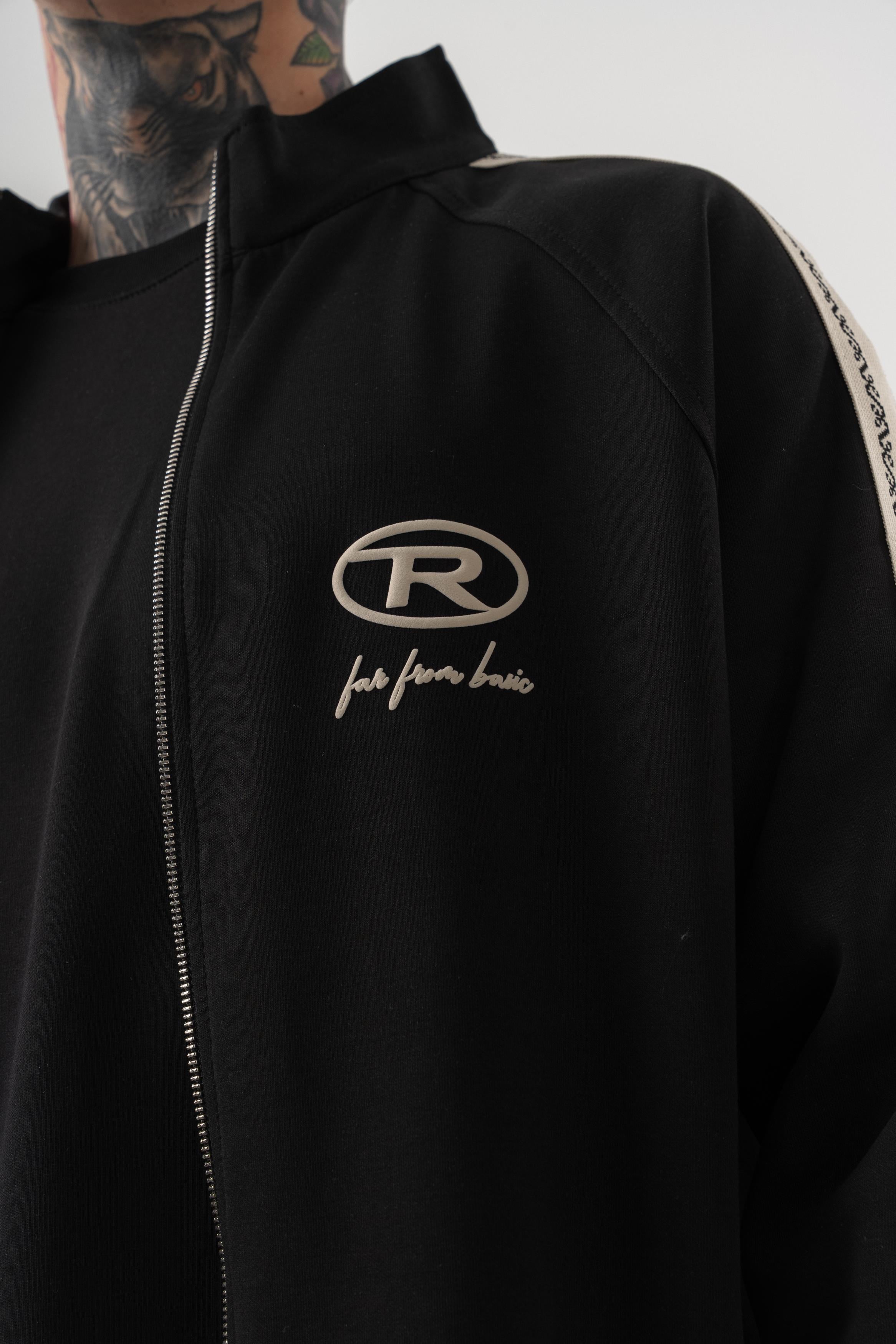 Erkek FFB Şerit Detaylı Dik Yaka Doubleface Zip Oversize Sweatshirt Siyah