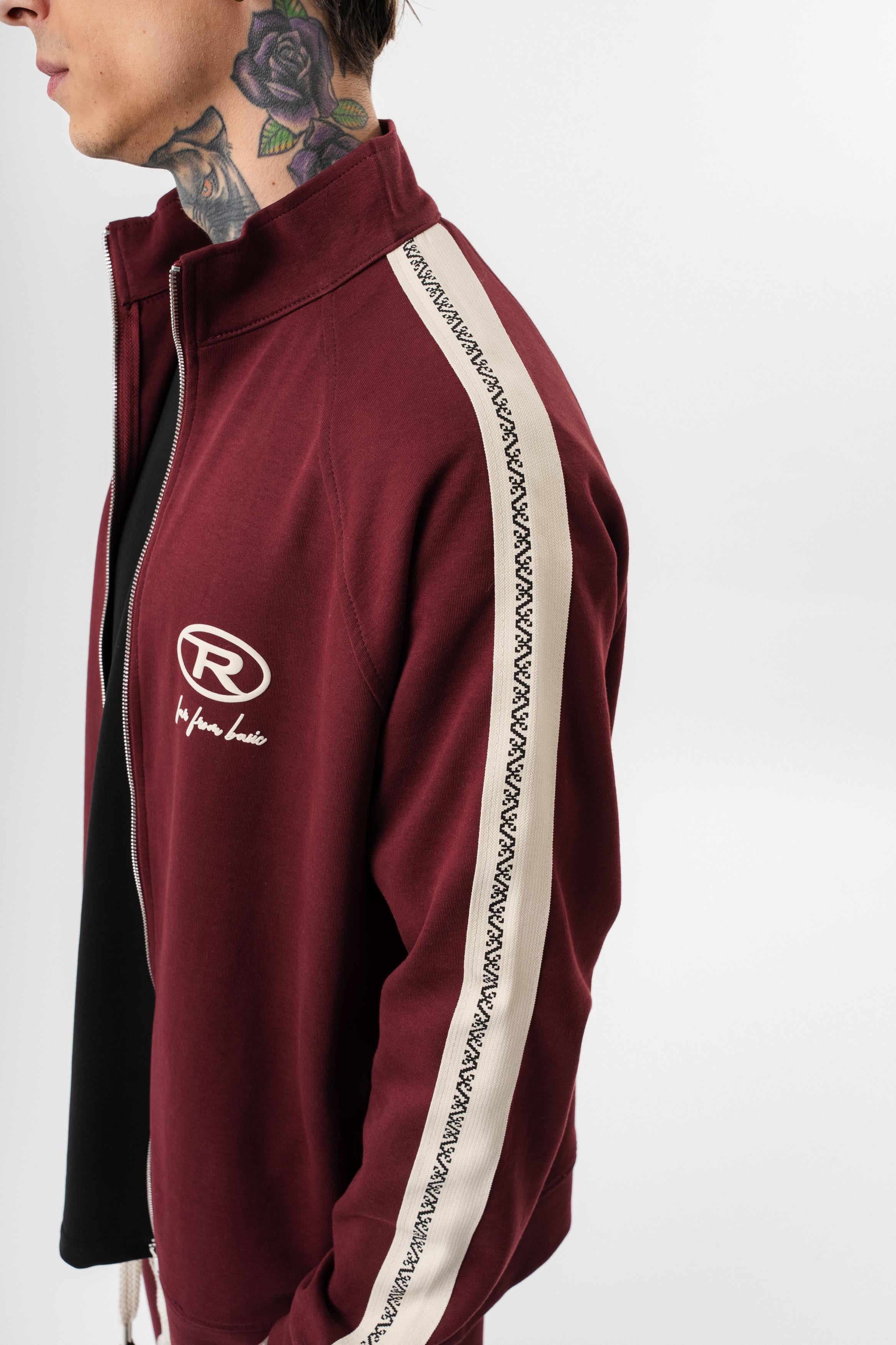 Erkek FFB Şerit Detaylı Dik Yaka Doubleface Zip Oversize Sweatshirt Bordo