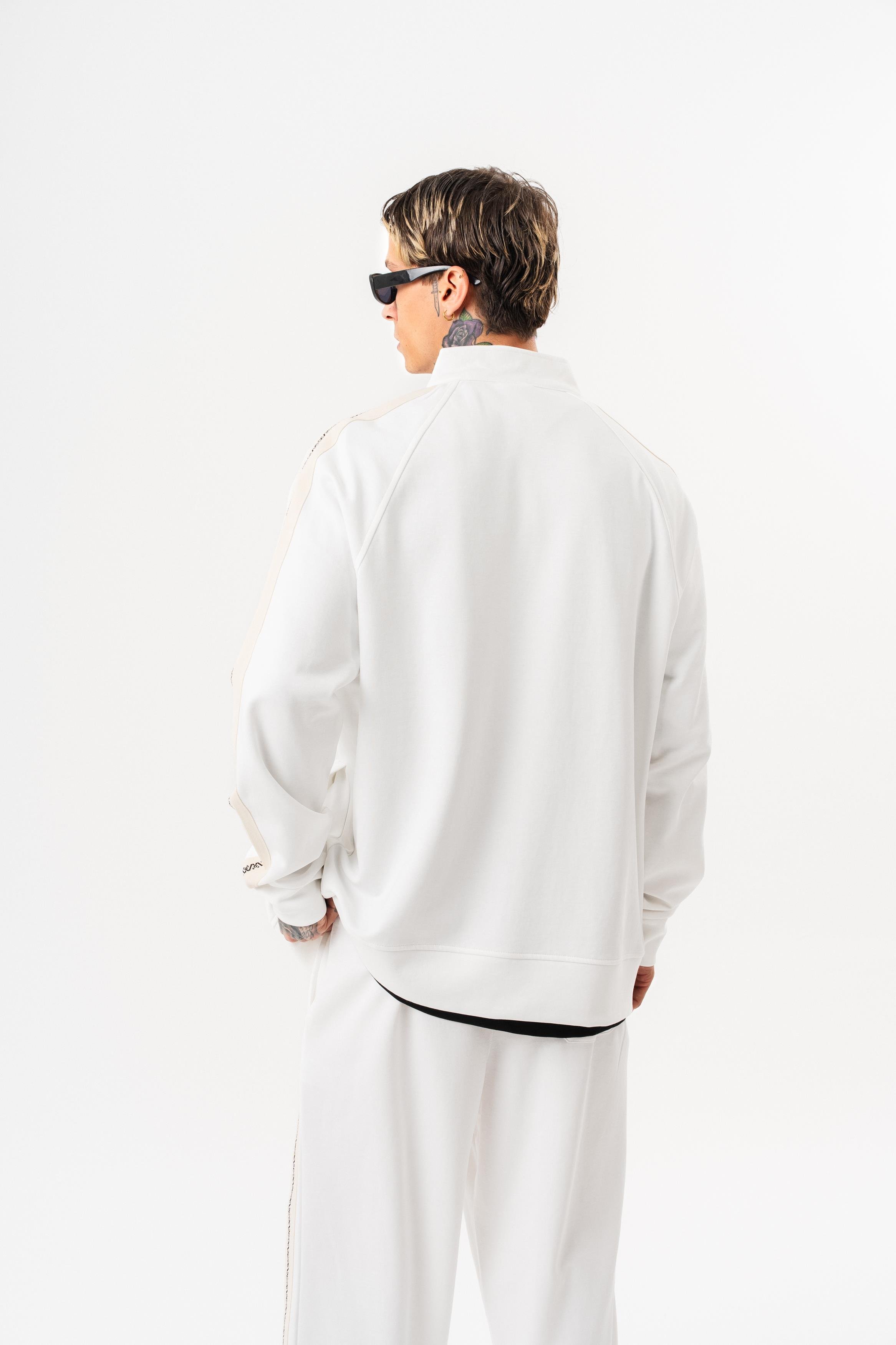 Erkek FFB Şerit Detaylı Dik Yaka Doubleface Zip Oversize Sweatshirt Ekru