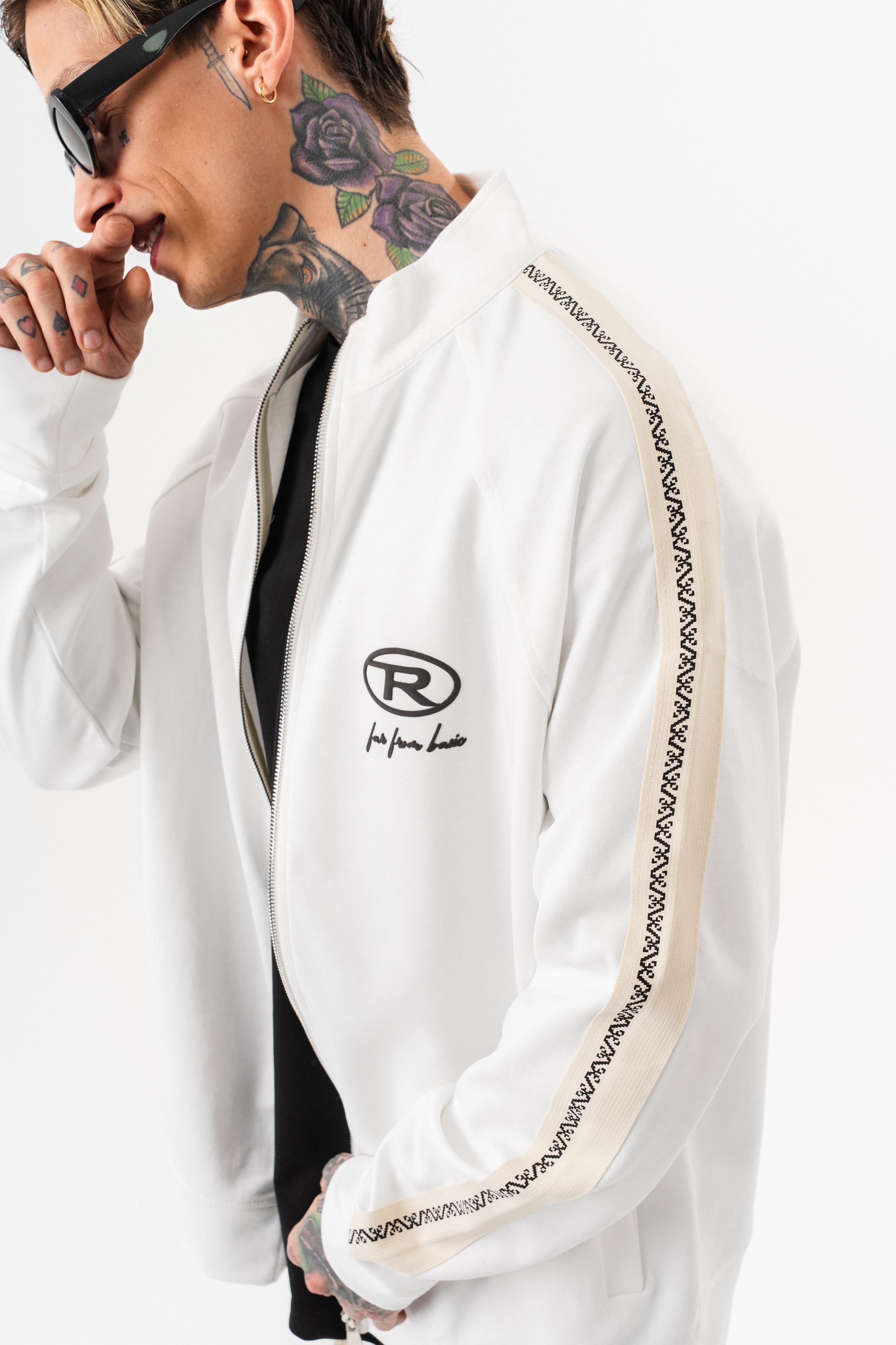 Erkek FFB Şerit Detaylı Dik Yaka Doubleface Zip Oversize Sweatshirt Ekru