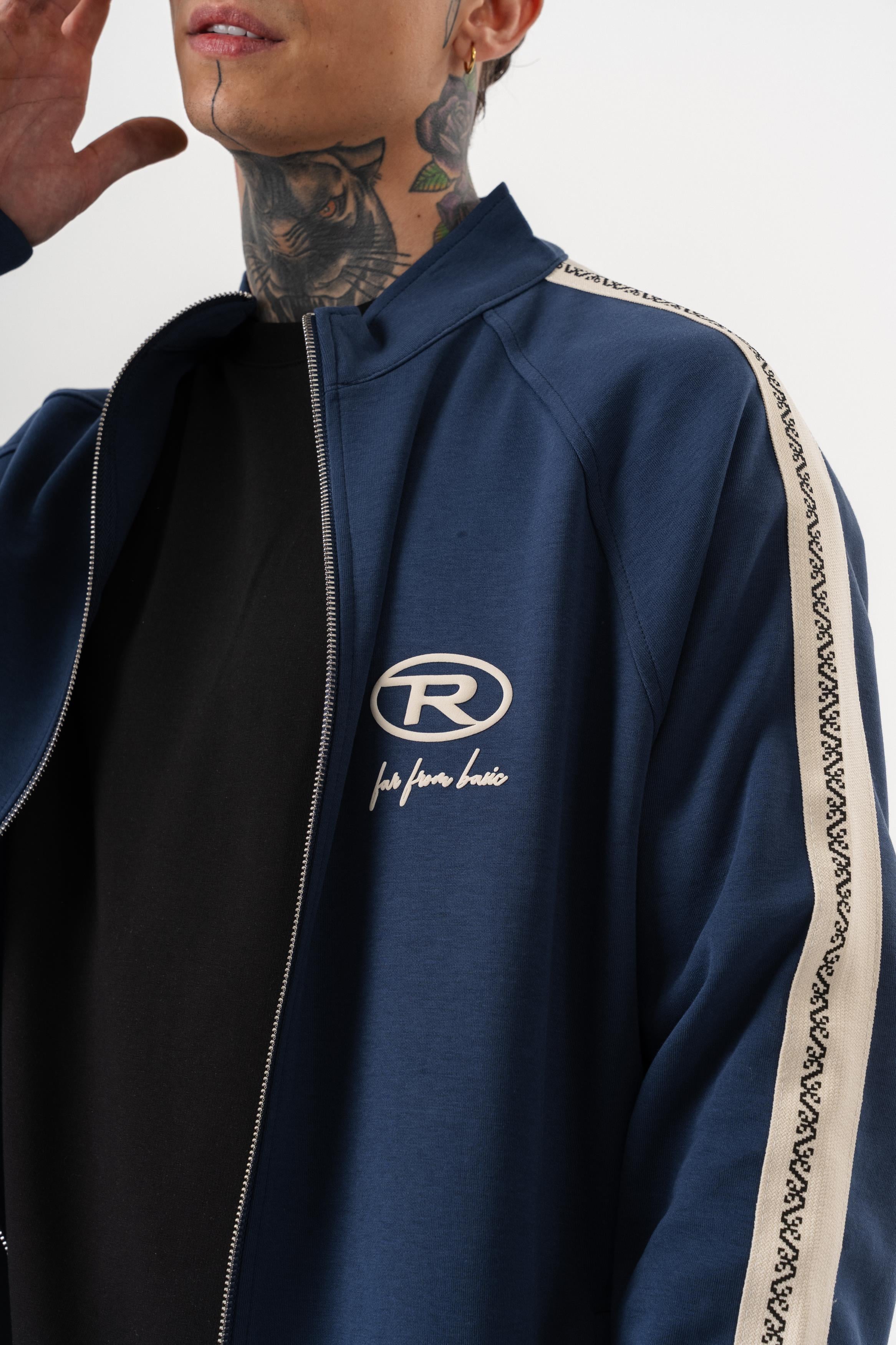 Erkek FFB Şerit Detaylı Dik Yaka Doubleface Zip Oversize Sweatshirt Lacivert