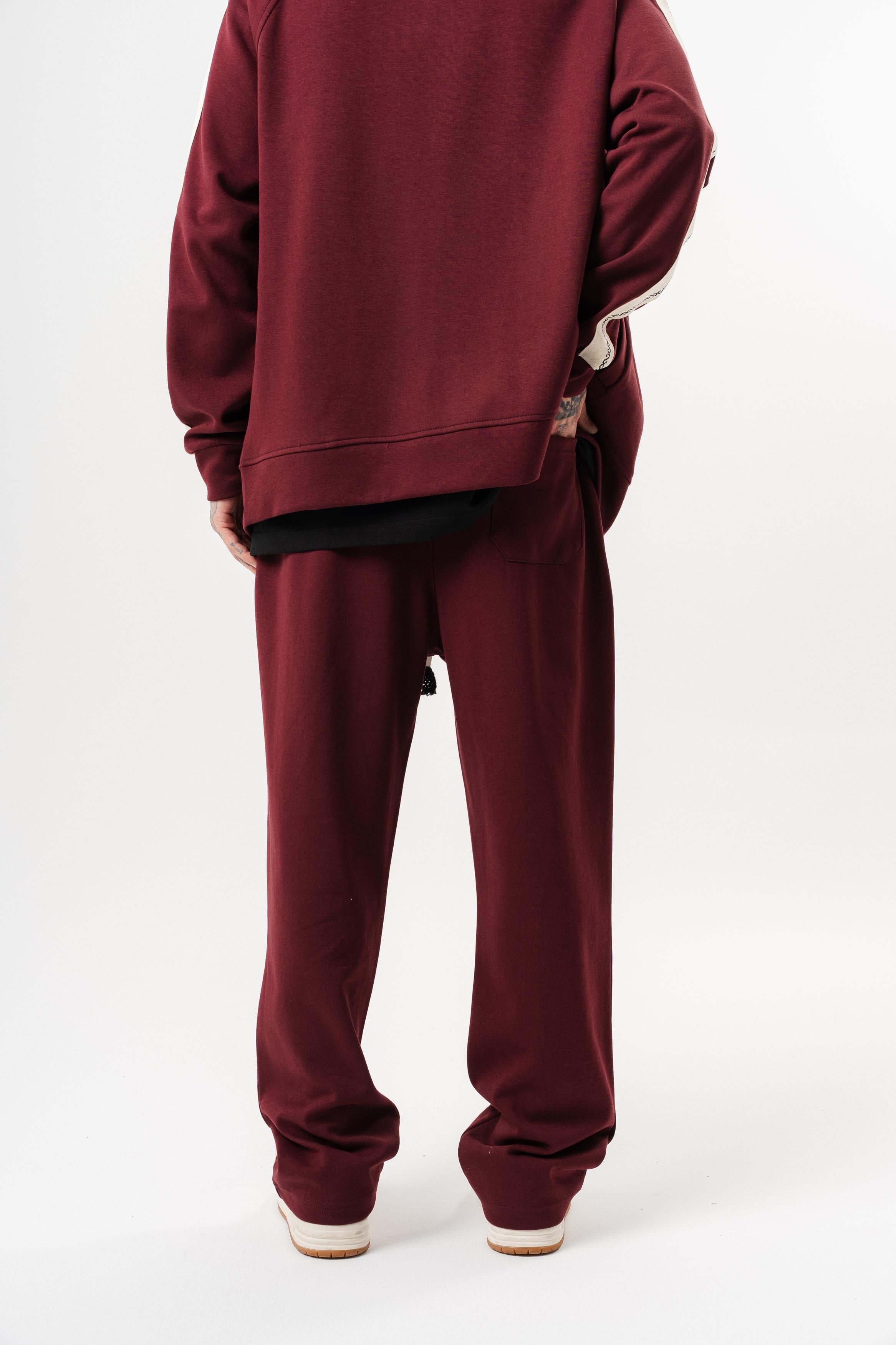 Erkek FFB Şerit Detaylı Kışlık Doubleface Baggy Eşofman Altı Bordo