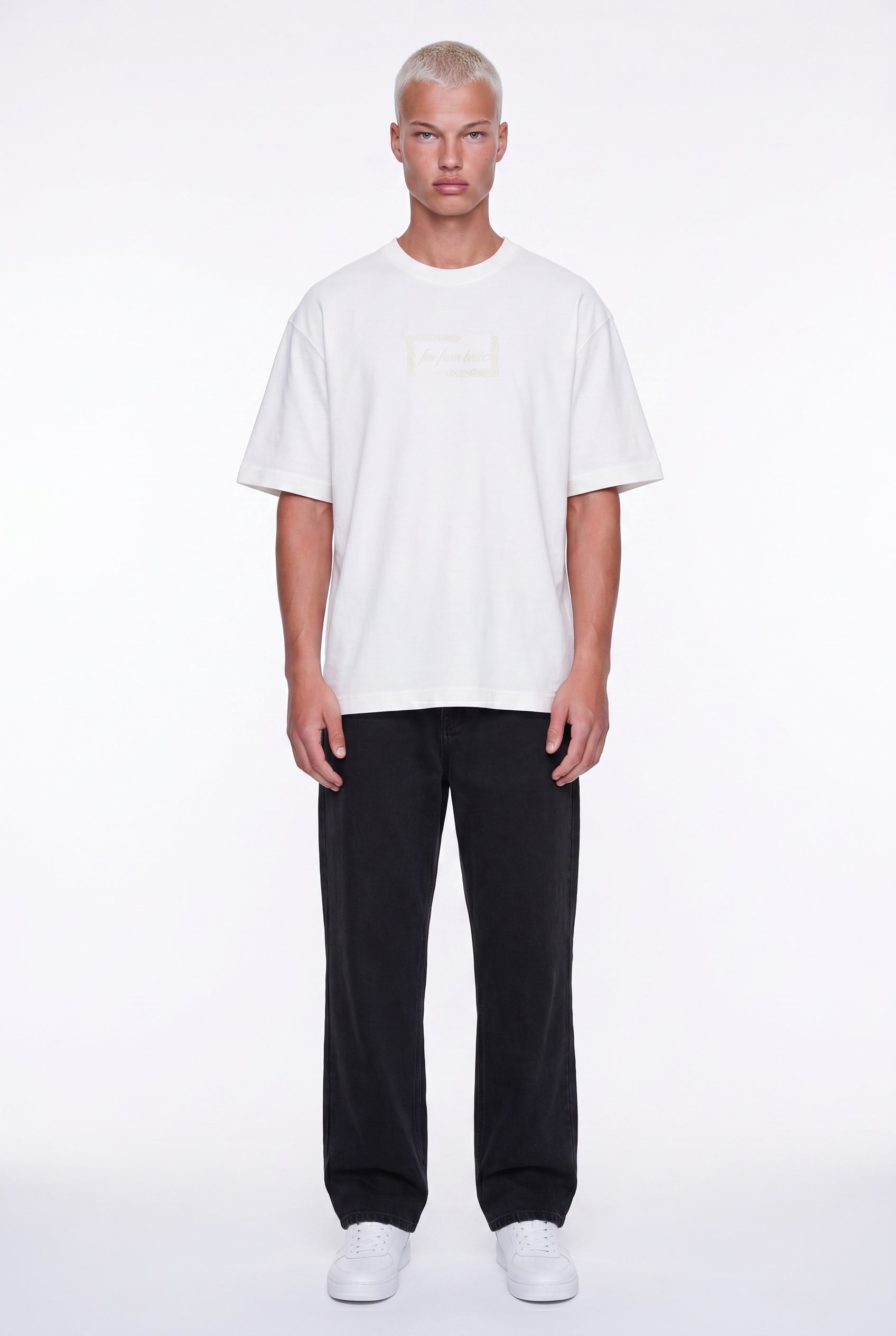 Erkek FFB Vintage Nakışlı Oversize T-Shirt Ekru