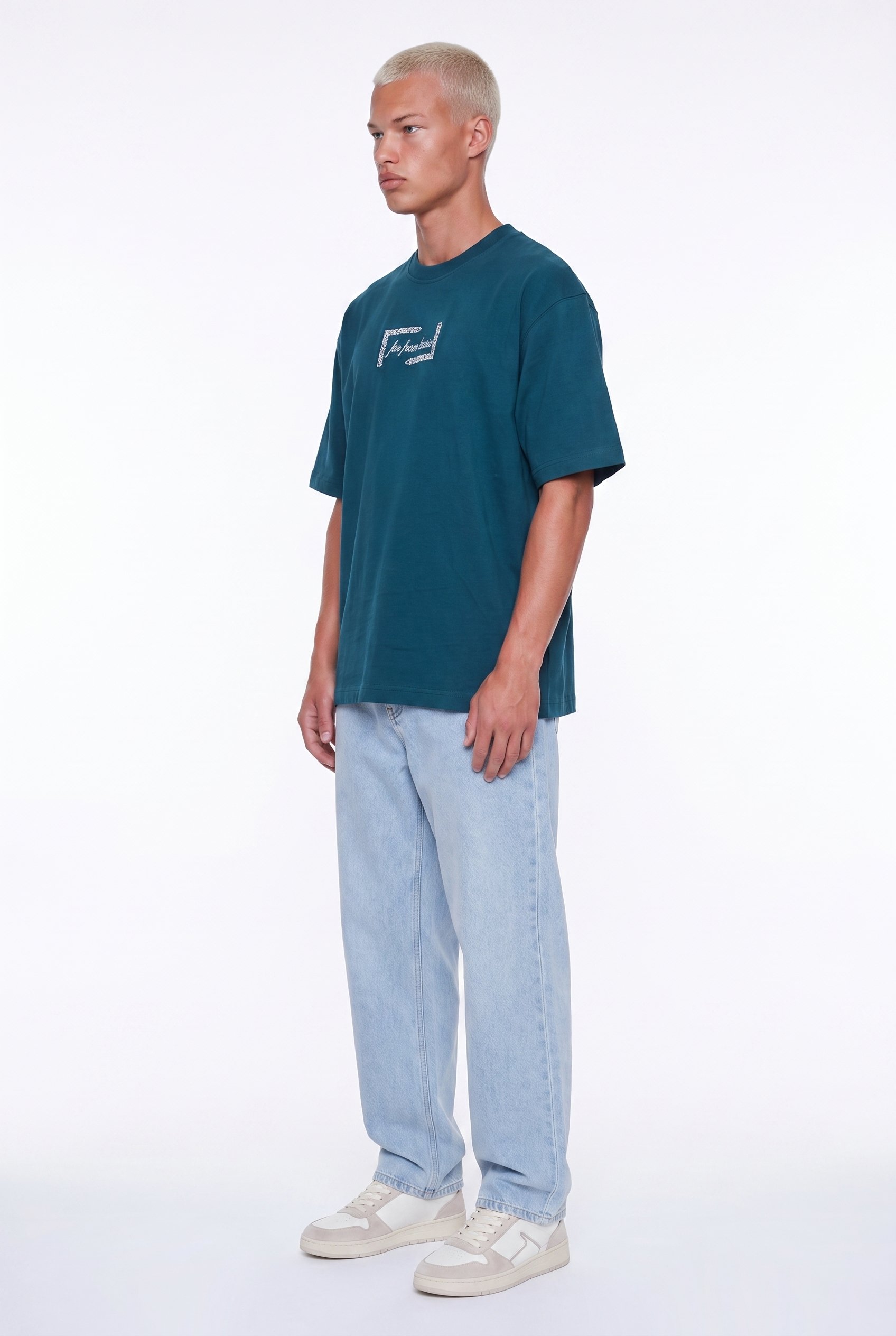 Erkek FFB Vintage Nakışlı Oversize T-Shirt Zümrüt