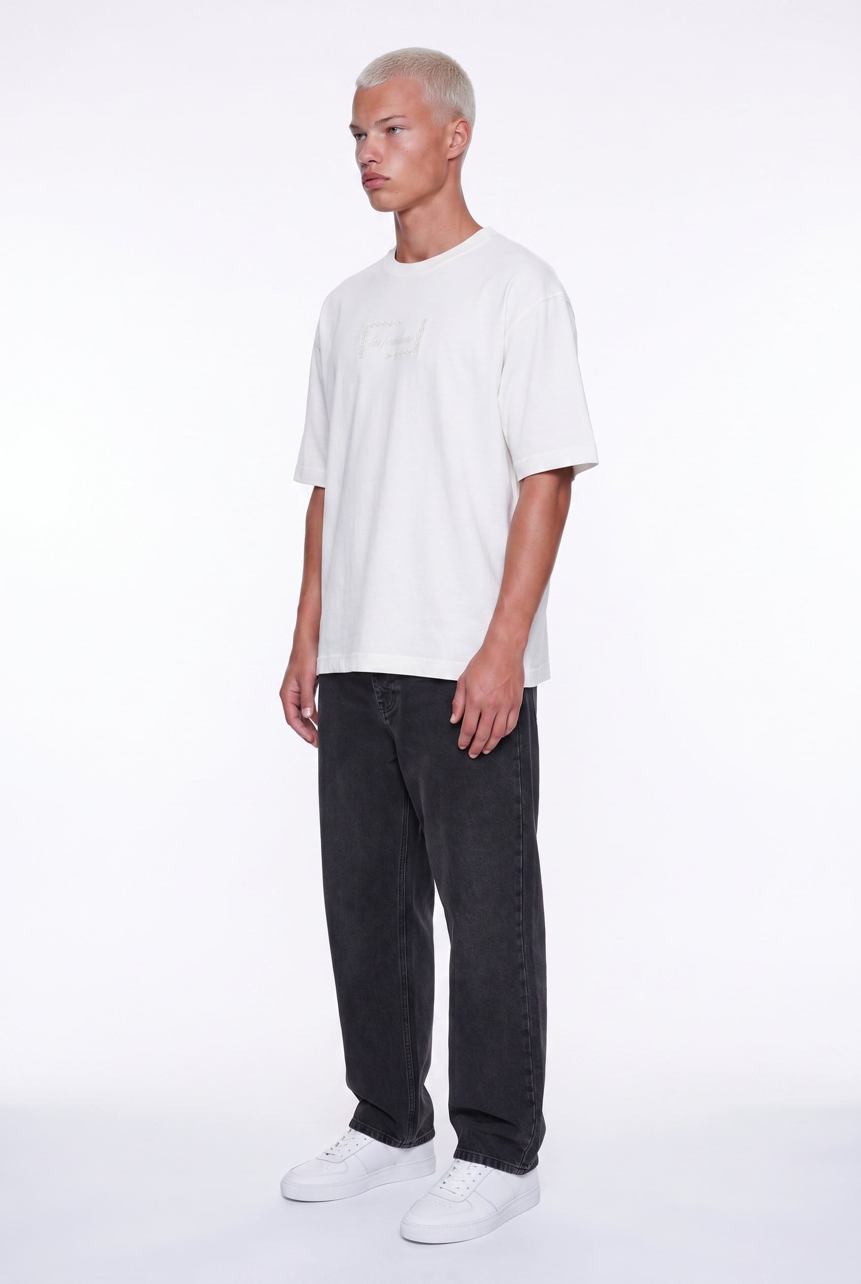 Erkek FFB Vintage Nakışlı Oversize T-Shirt Ekru