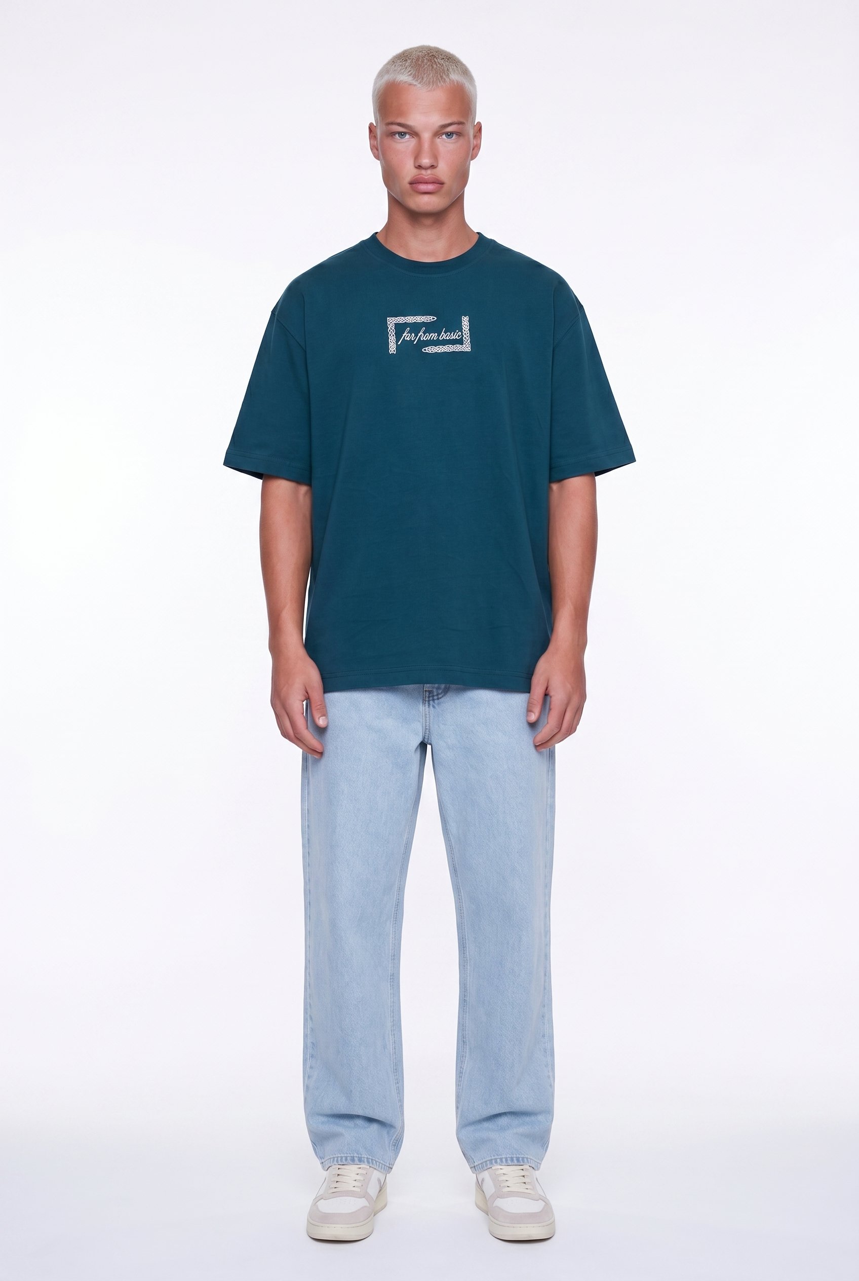 Erkek FFB Vintage Nakışlı Oversize T-Shirt Zümrüt