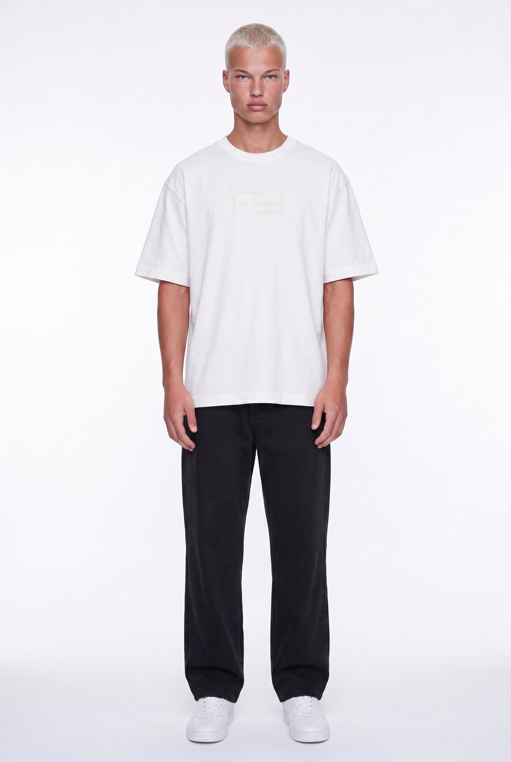 Erkek FFB Vintage Nakışlı Oversize T-Shirt Ekru