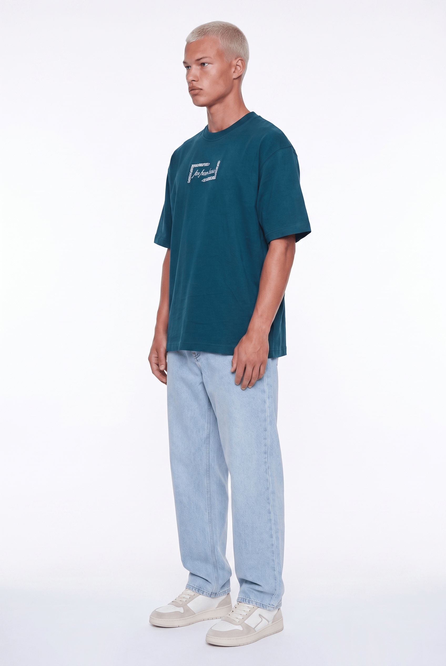 Erkek FFB Vintage Nakışlı Oversize T-Shirt Zümrüt